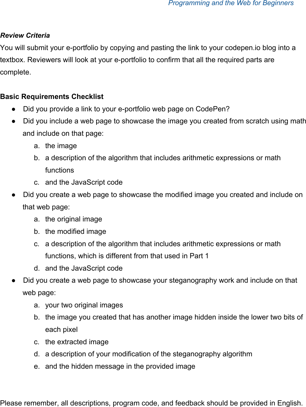 Page 7 of 7 - Portfolio Assignment Instructions