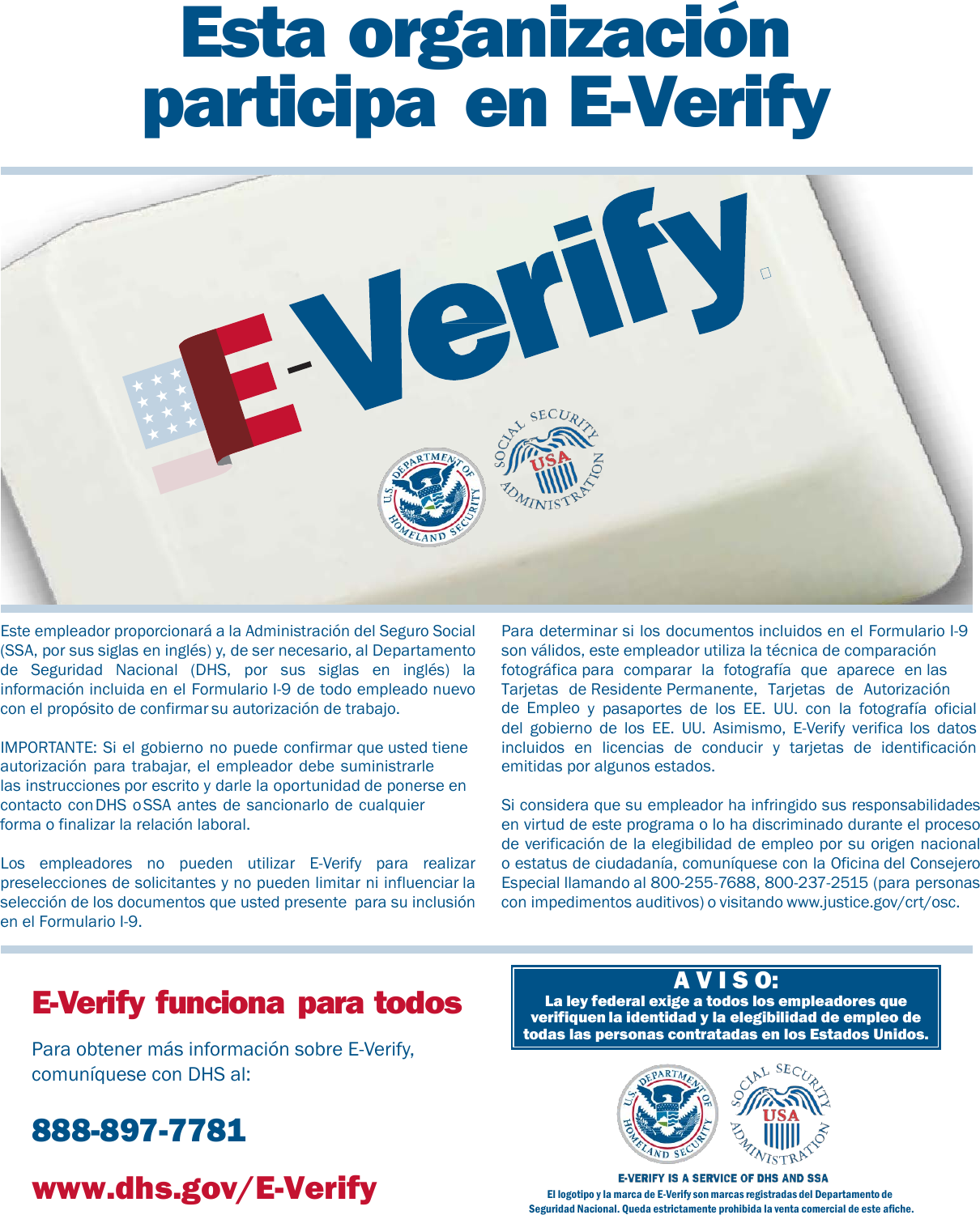 Page 1 of 1 - E-Verify Participation Poster Spanish - En Español Poster.E-Verify Participation.Spanish