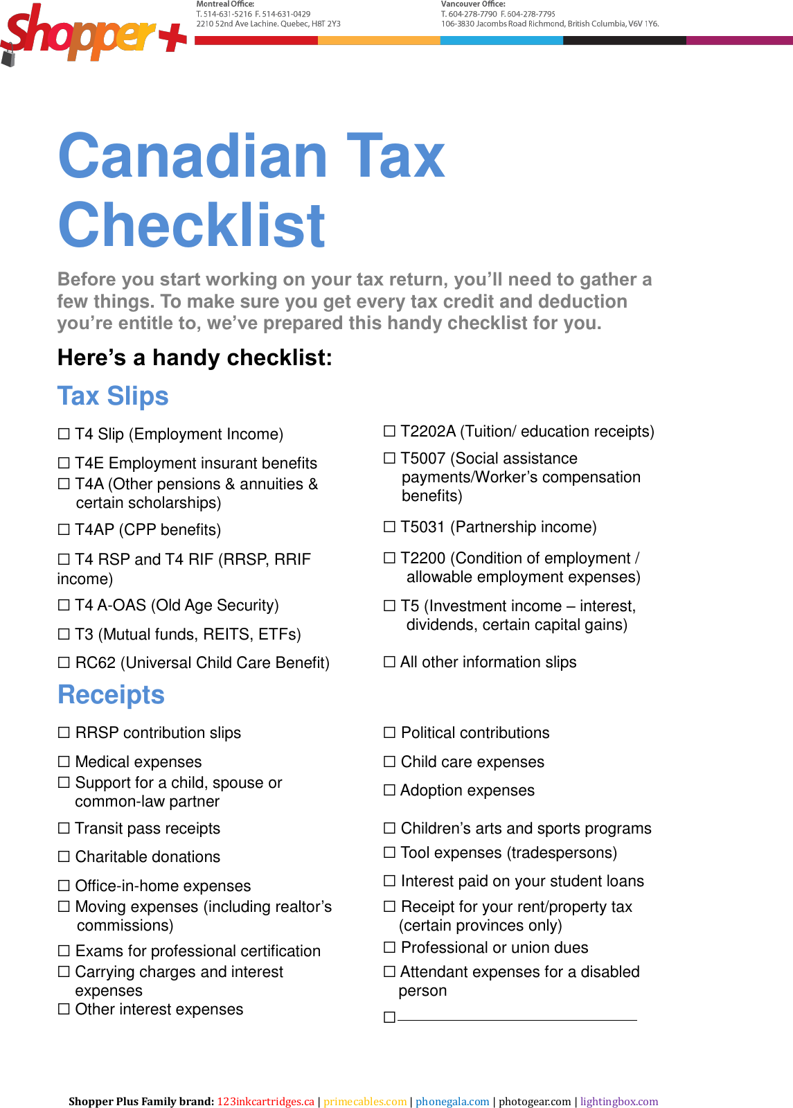 Page 1 of 2 - Printable Canadian Tax Checklist