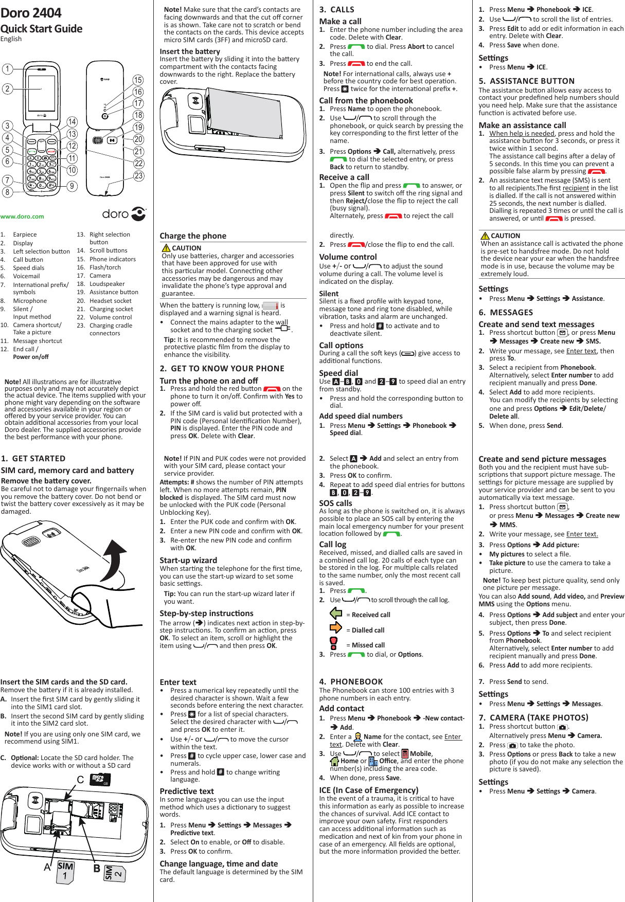 Page 1 of 2 - QSG_Doro_2404_en_A3(A7)_v10(2011,2021,2031,2041)_20170710 2404 - Quick Start Guide QSG En