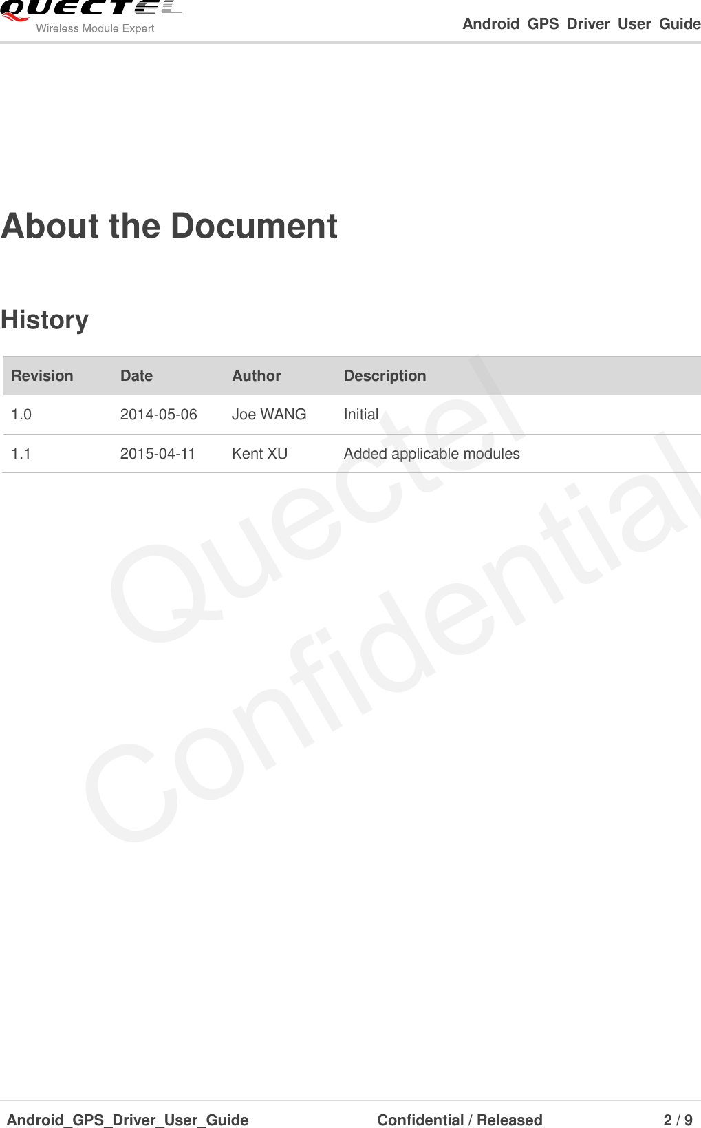 Page 3 of 10 - Quectel Android GPS Driver User Guide V1.1