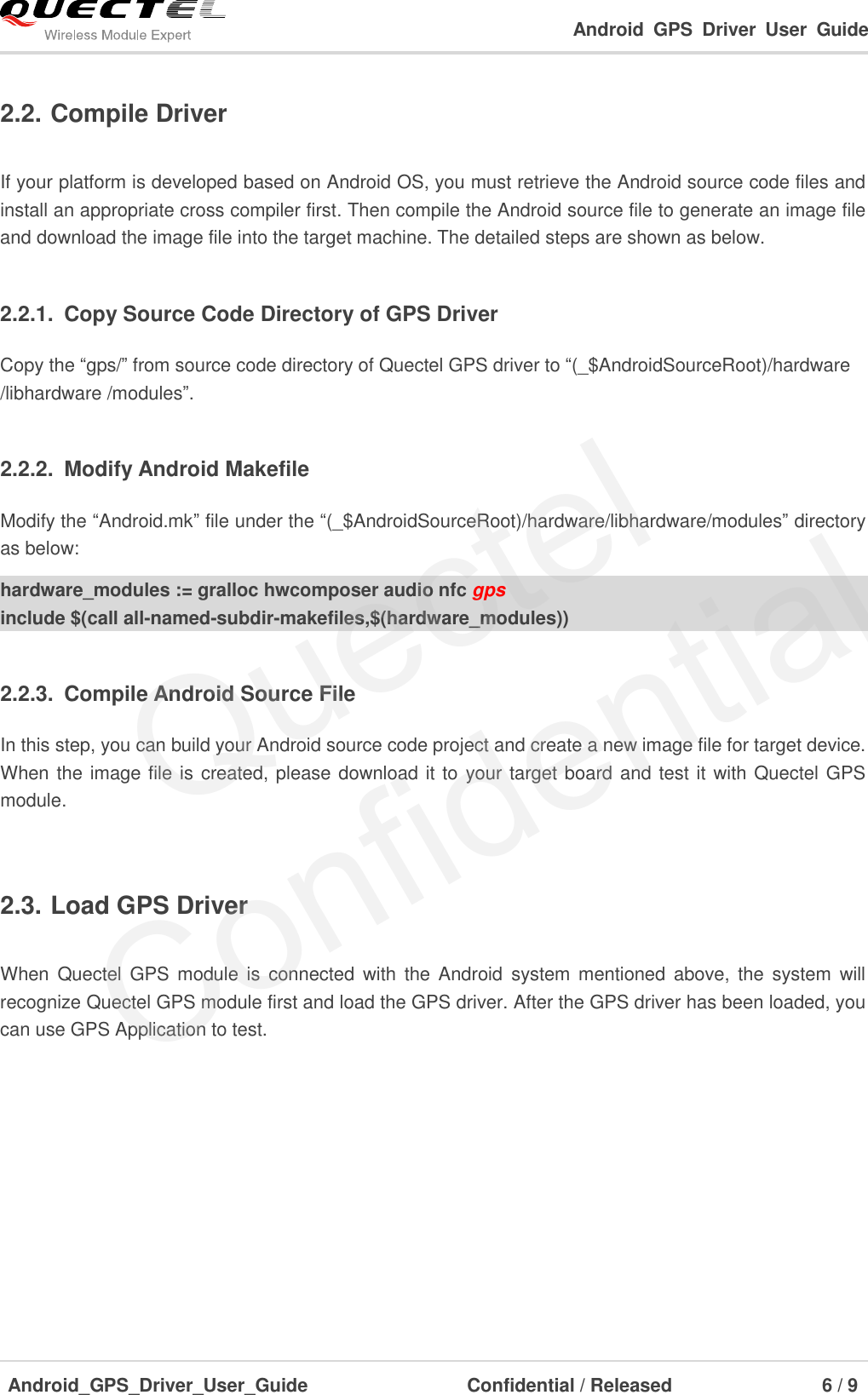 Page 7 of 10 - Quectel Android GPS Driver User Guide V1.1