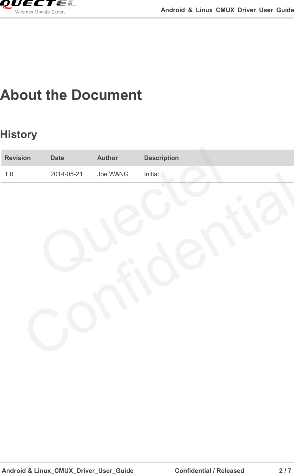 Page 3 of 8 - Quectel Android Linux CMUX Driver User Guide V1.0