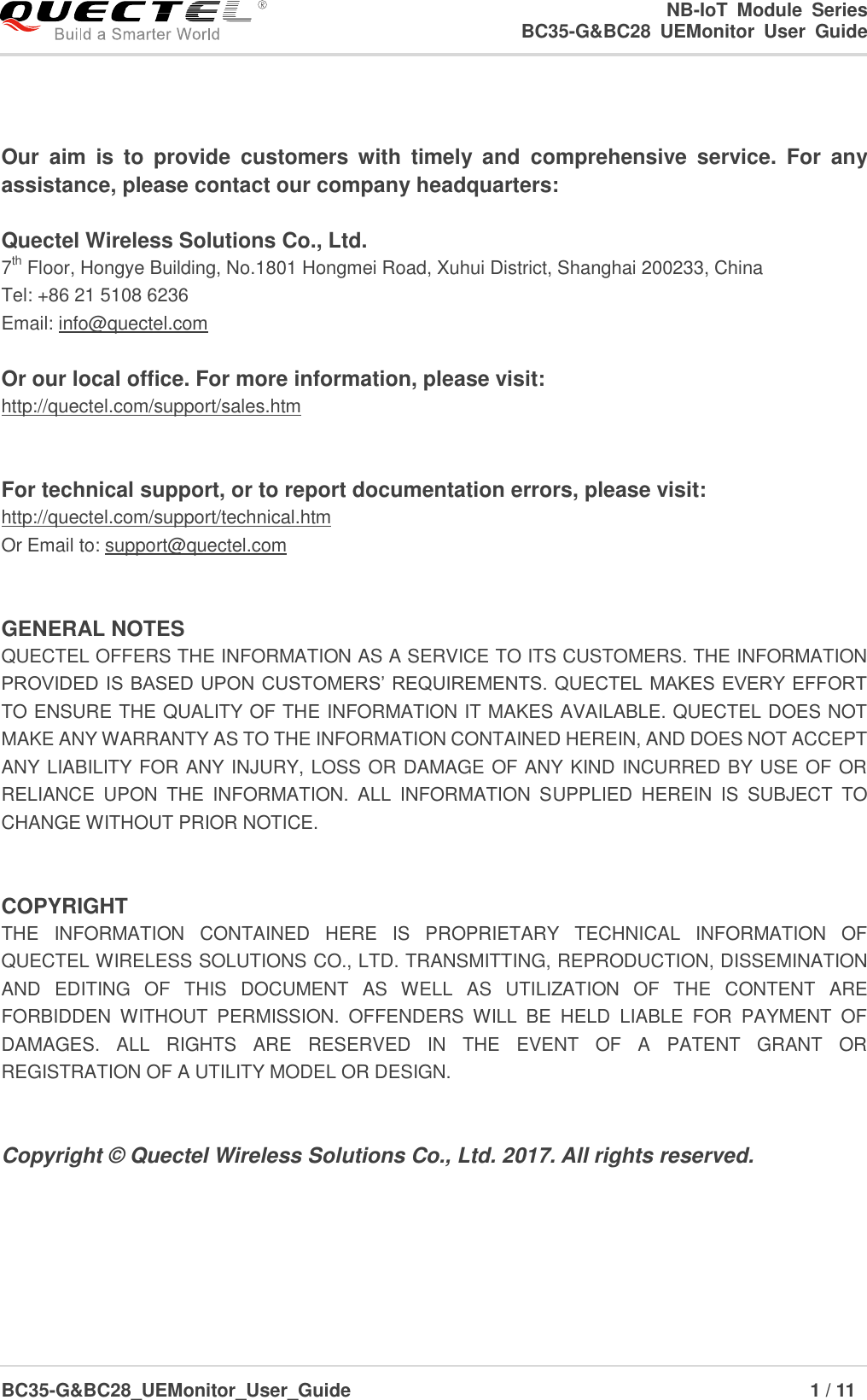 Page 2 of 12 - Quectel BC35-G&BC28 UEMonitor User Guide V1.0
