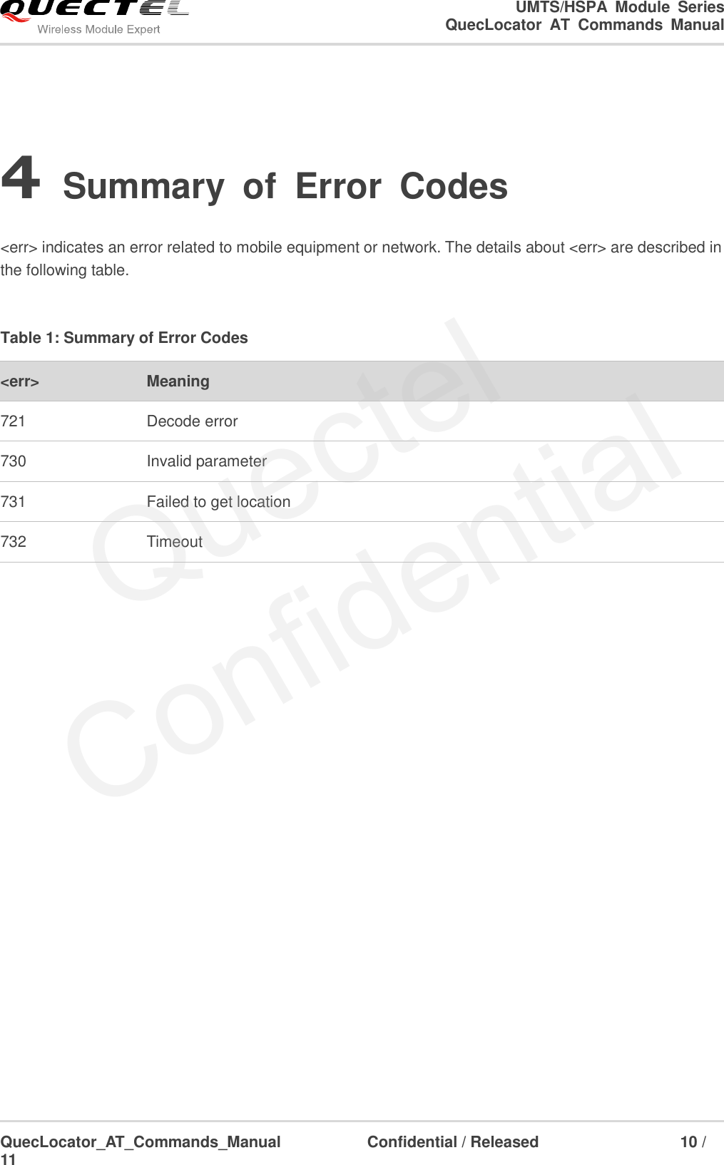 Page 11 of 12 - Quectel Quec Locator AT Commands Manual V1.0