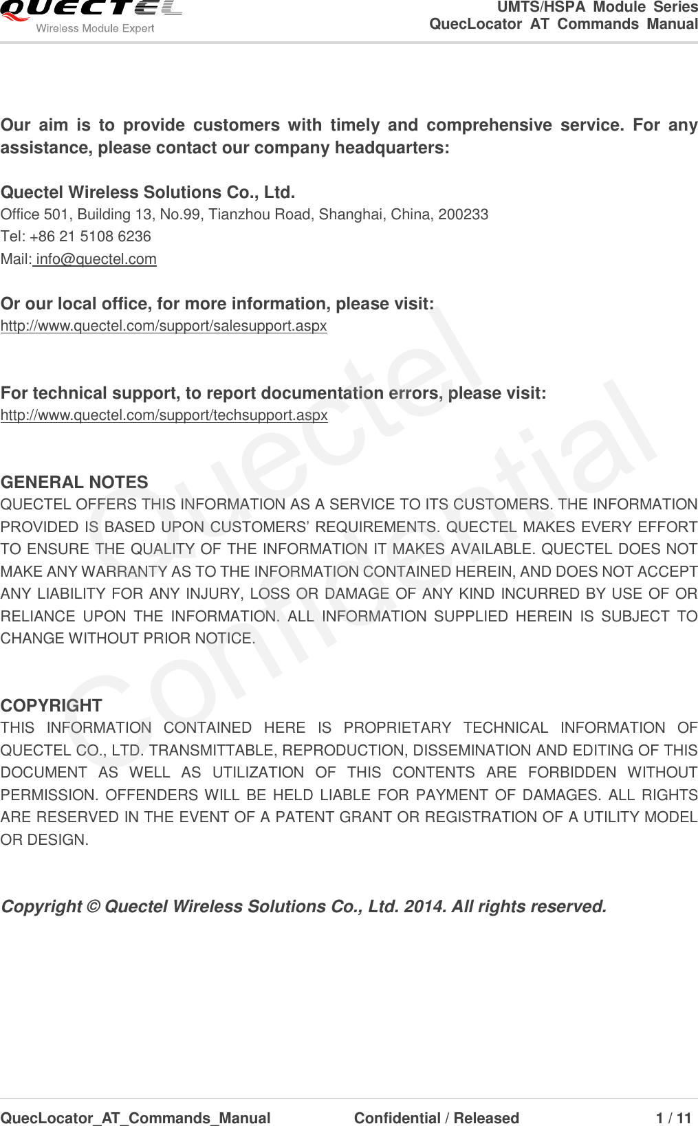 Page 2 of 12 - Quectel Quec Locator AT Commands Manual V1.0