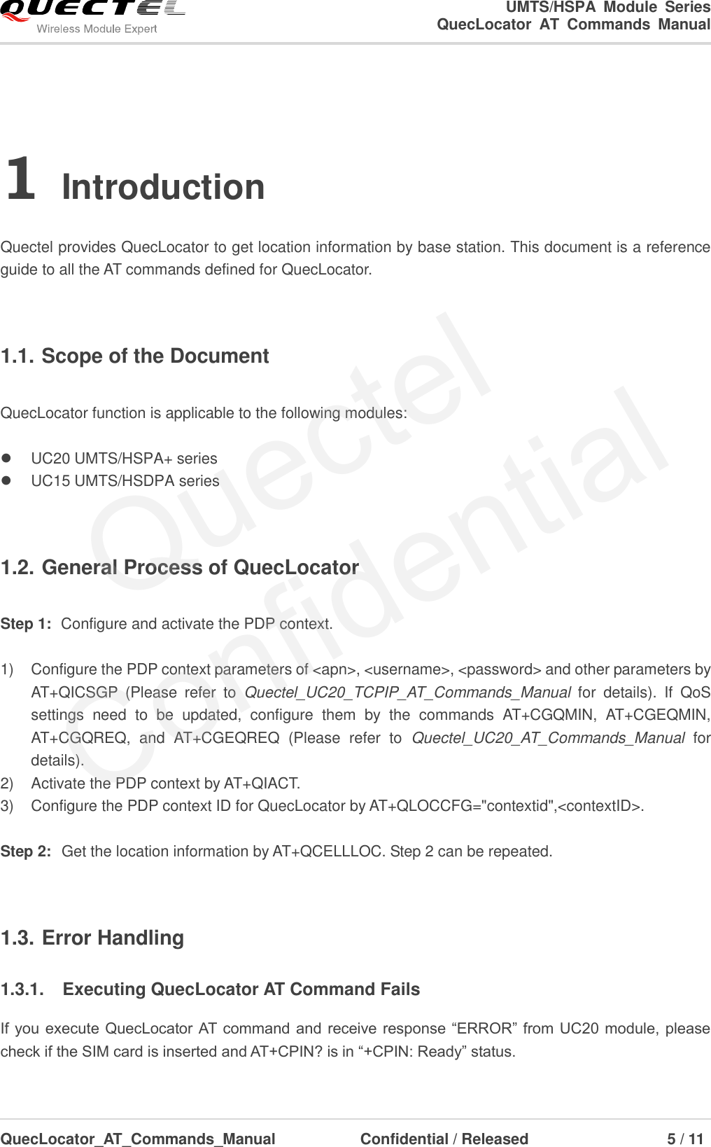 Page 6 of 12 - Quectel Quec Locator AT Commands Manual V1.0