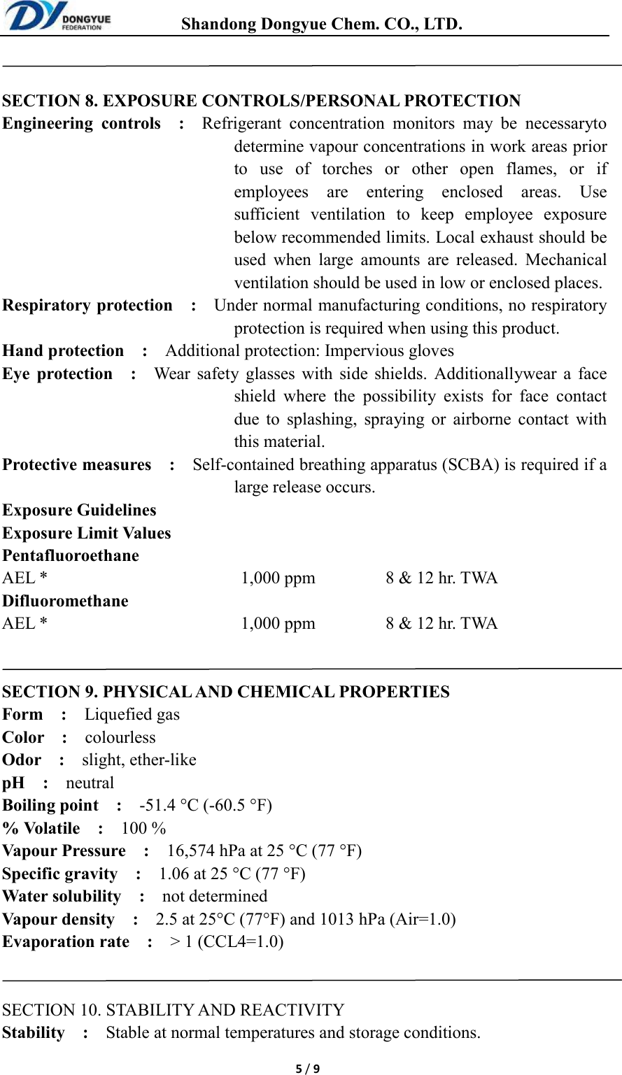 Page 5 of 9 - R410A MSDS