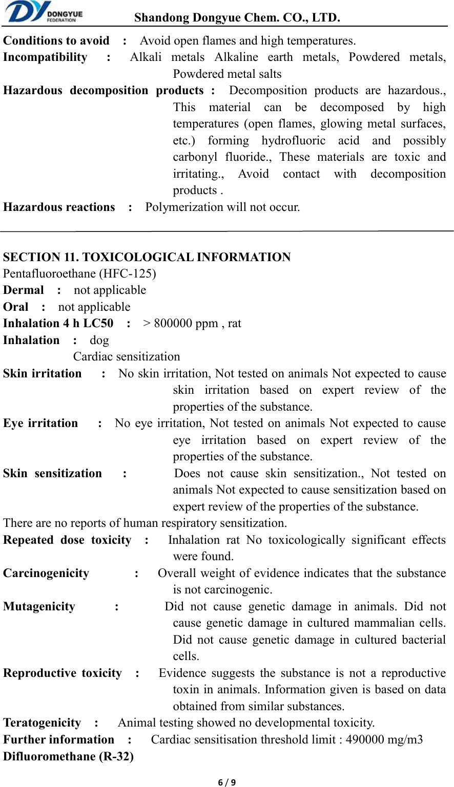 Page 6 of 9 - R410A MSDS