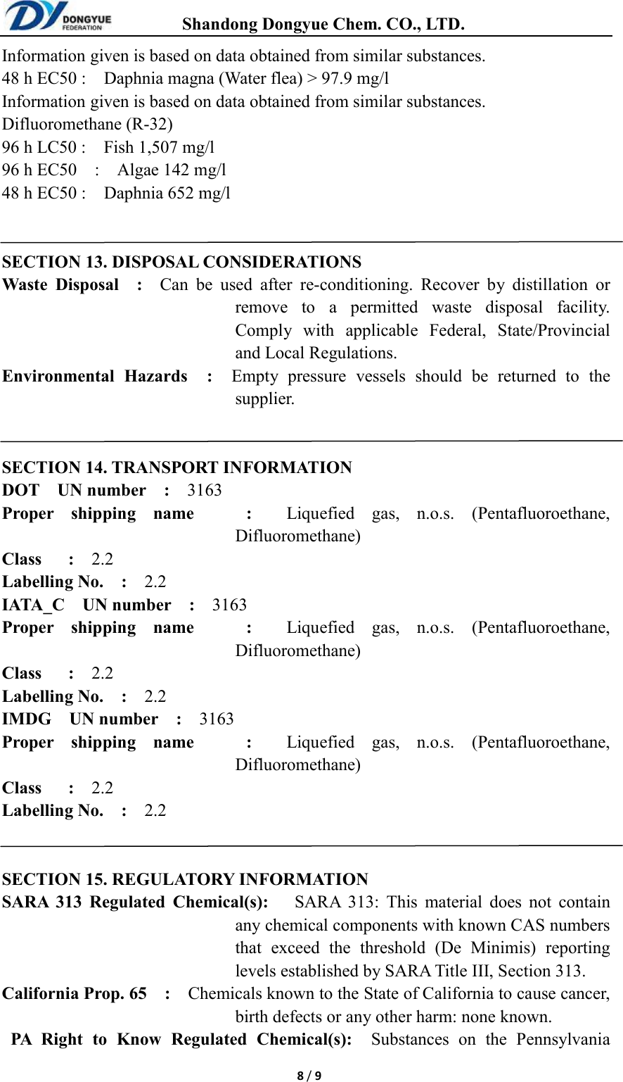 Page 8 of 9 - R410A MSDS