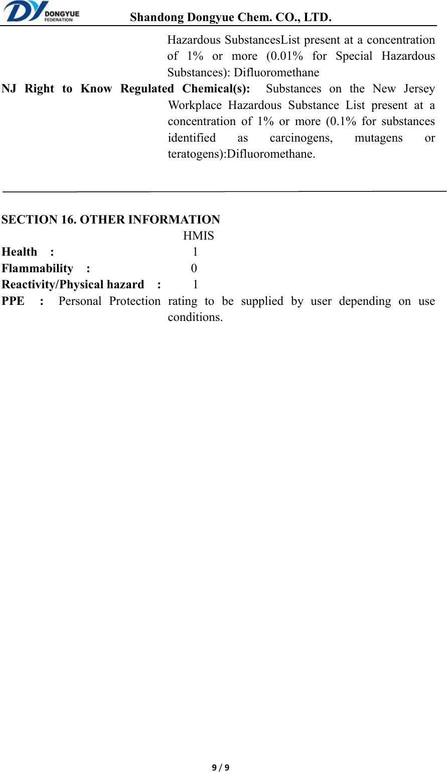 Page 9 of 9 - R410A MSDS