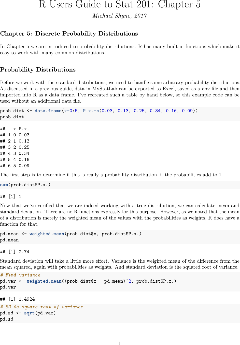 Page 1 of 4 - R Users Guide To Stat 201: Chapter 5 - 05