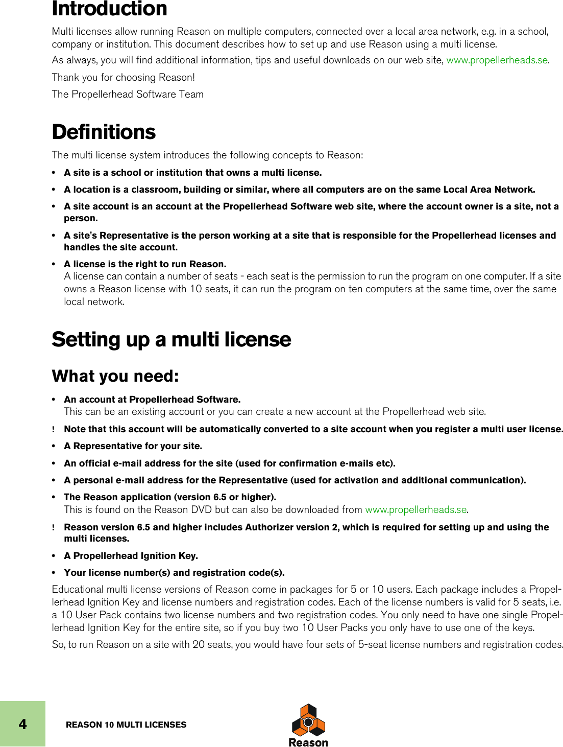 Reason 10 Multi Licenses Manual 10 0 En