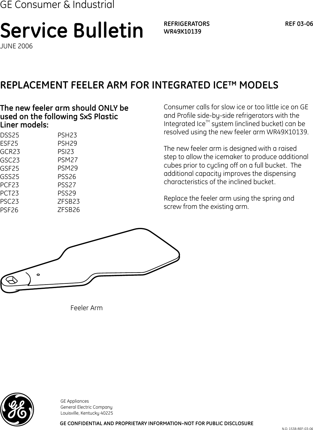 Page 1 of 1 - 1538_REF_03_06  REF03-06 Replacement Feeler Arm For Integrated Ice S