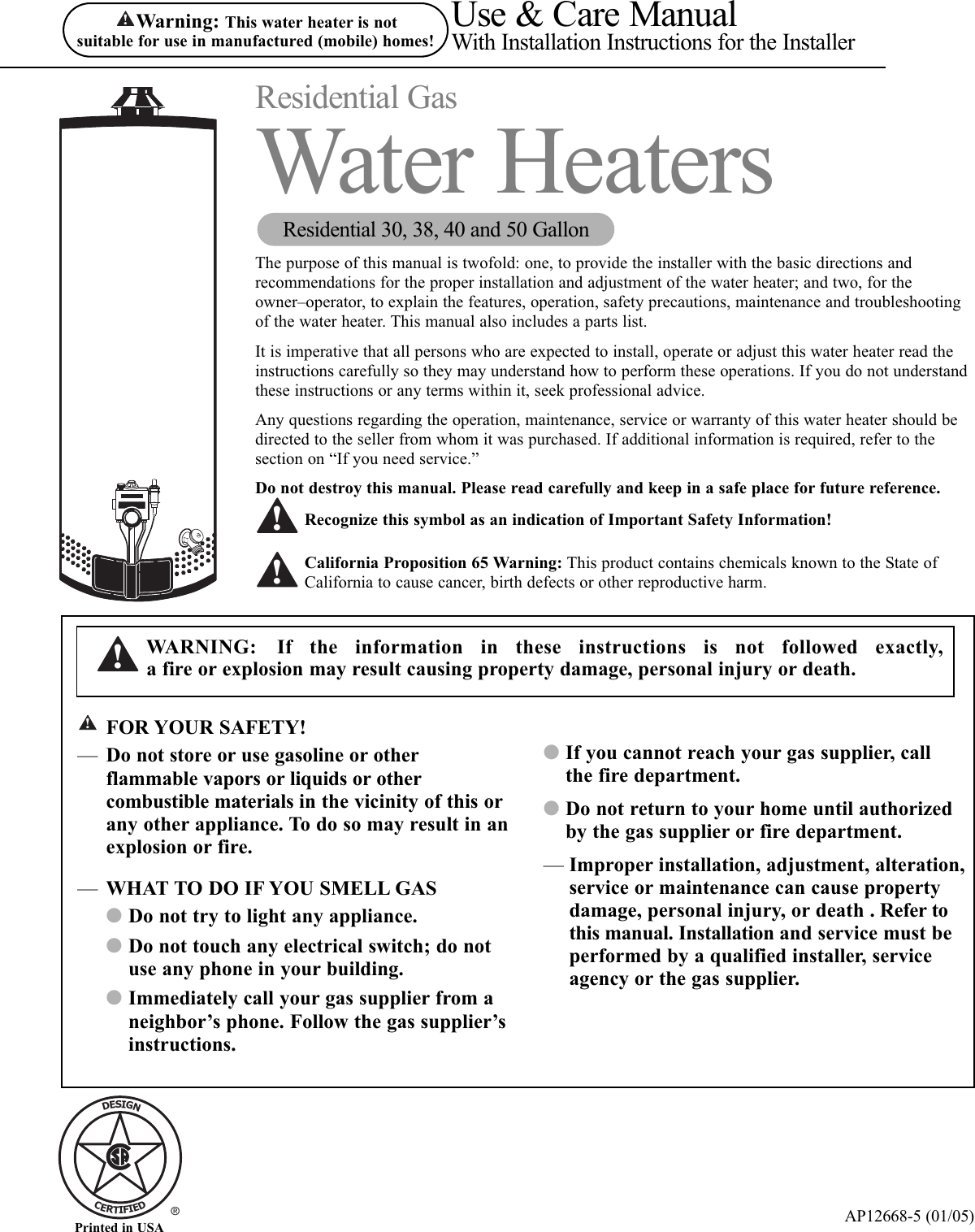 Ap12668 5 Rheem Omega.qxp Residential Basic Water Heater With FVIR