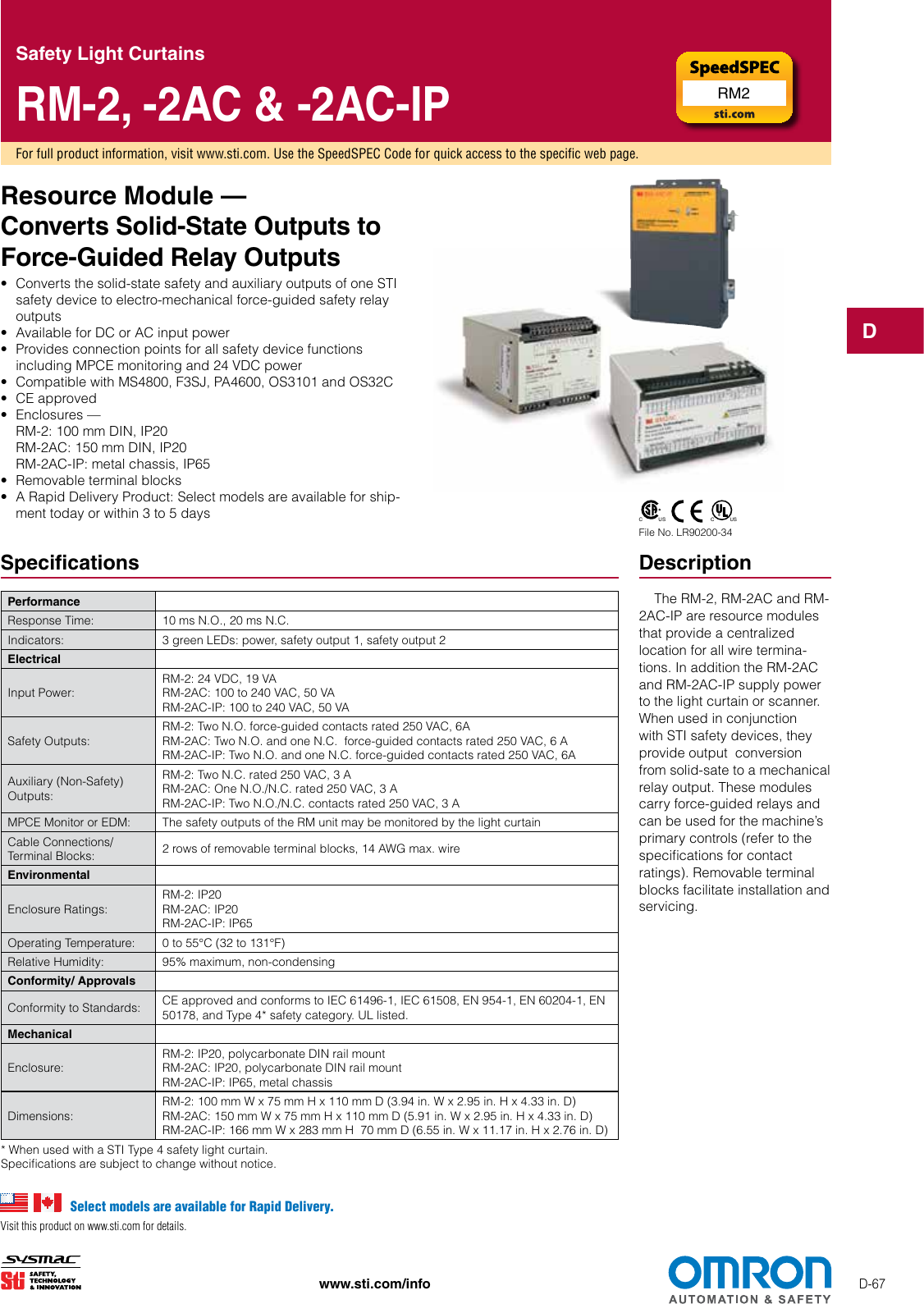 Page 1 of 4 - RM-2, RM-2AC, RM-2AC-IP Light Curtain Resource Modules Data Sheet  RM2 Datasheet En 201408 F28I-E-01