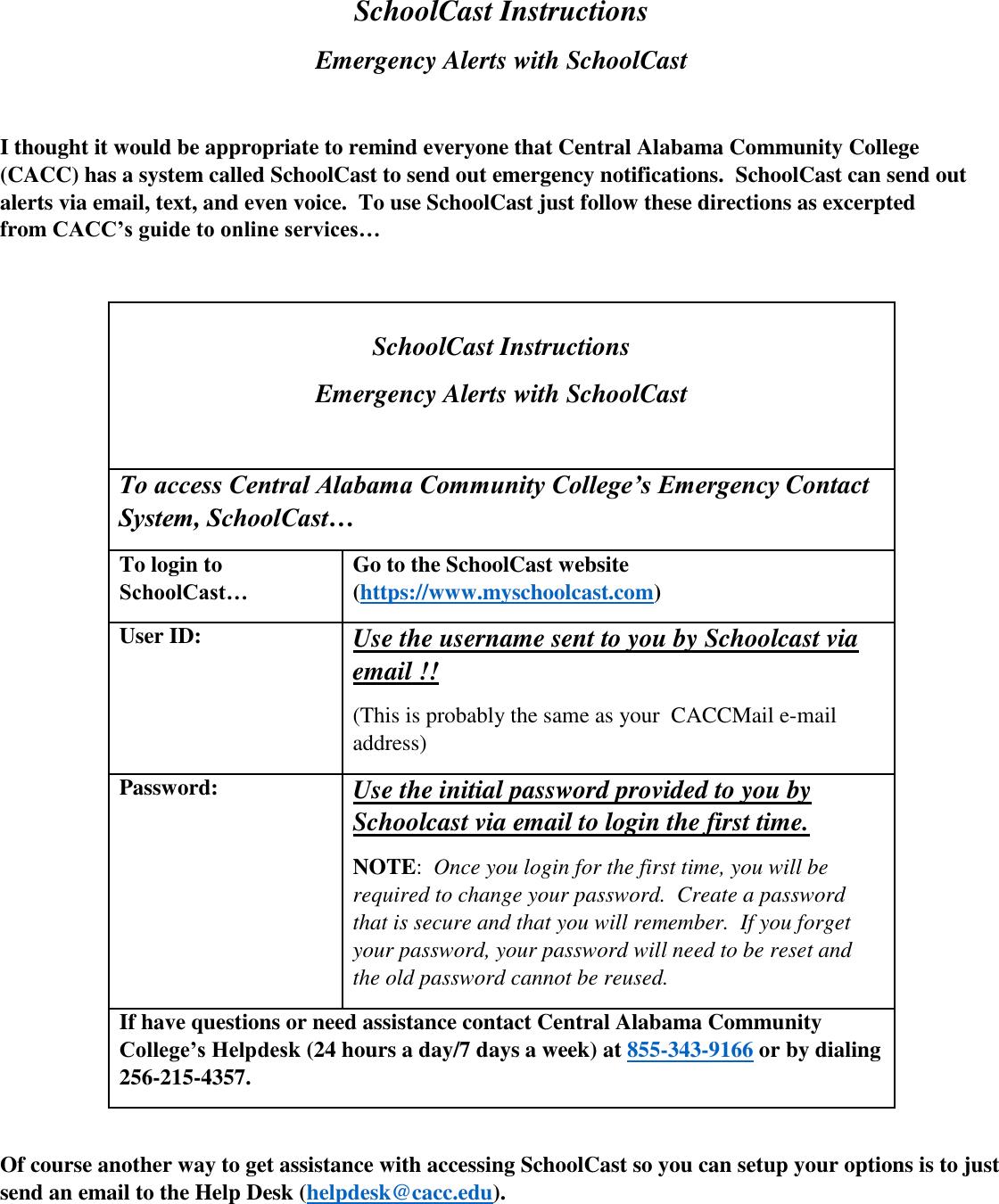 Page 1 of 1 - School Cast Instructions