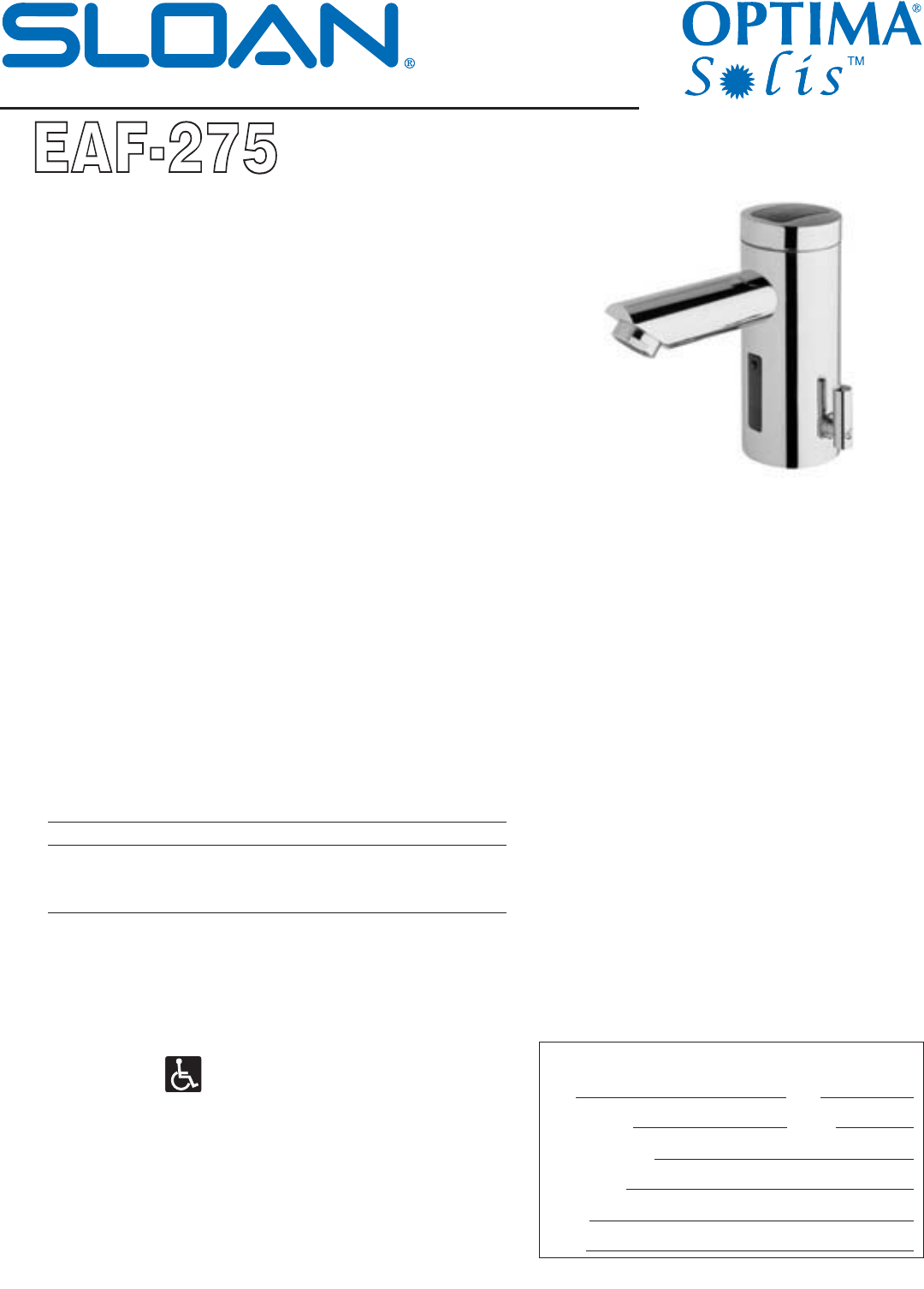 Especificaciones Del Optima Solis EAF 275 Sensor sloan corona cromo