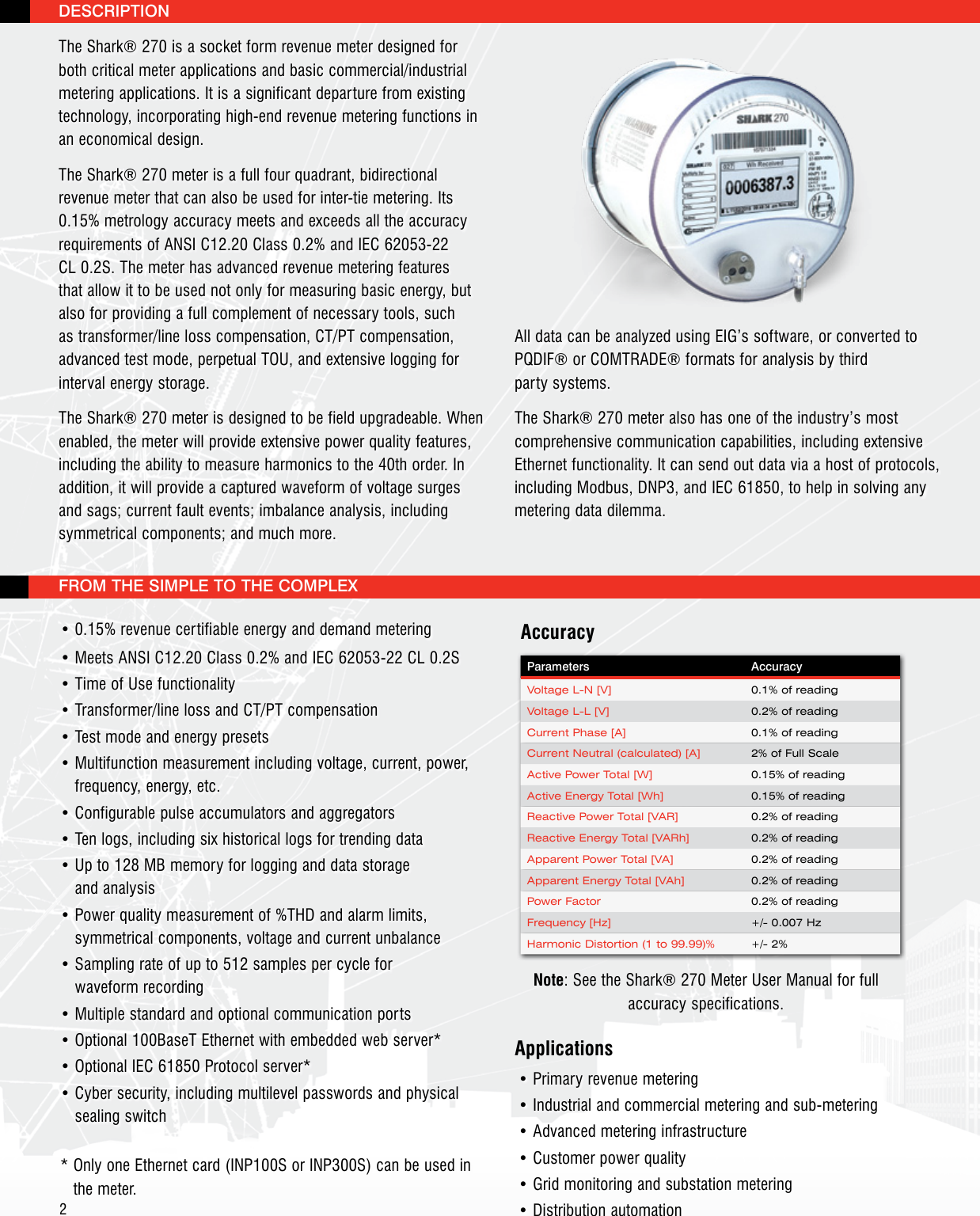 Page 2 of 12 - Shark 270 Meter Brochure V.1.07 Shark-270-revenue-energy-meter-brochure E159710