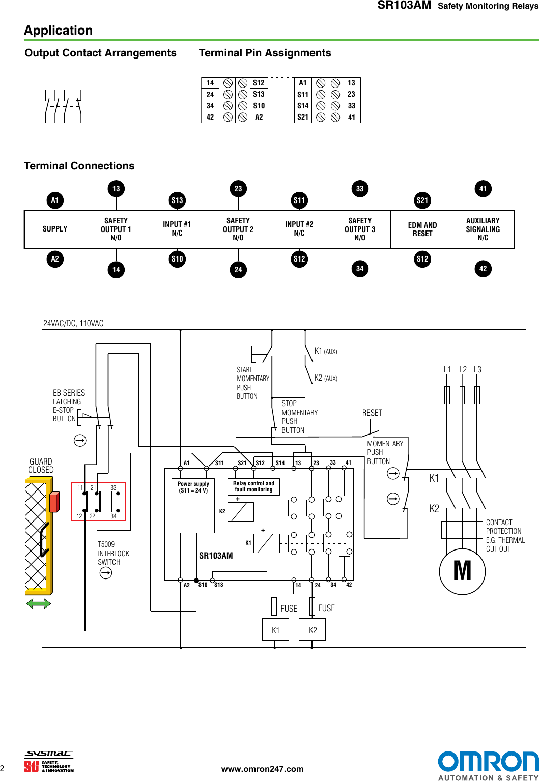 Page 2 of 6 - SR103AM Dual Channel Safety Monitoring Relay Data Sheet Datasheet En 201408 J52I-E-01