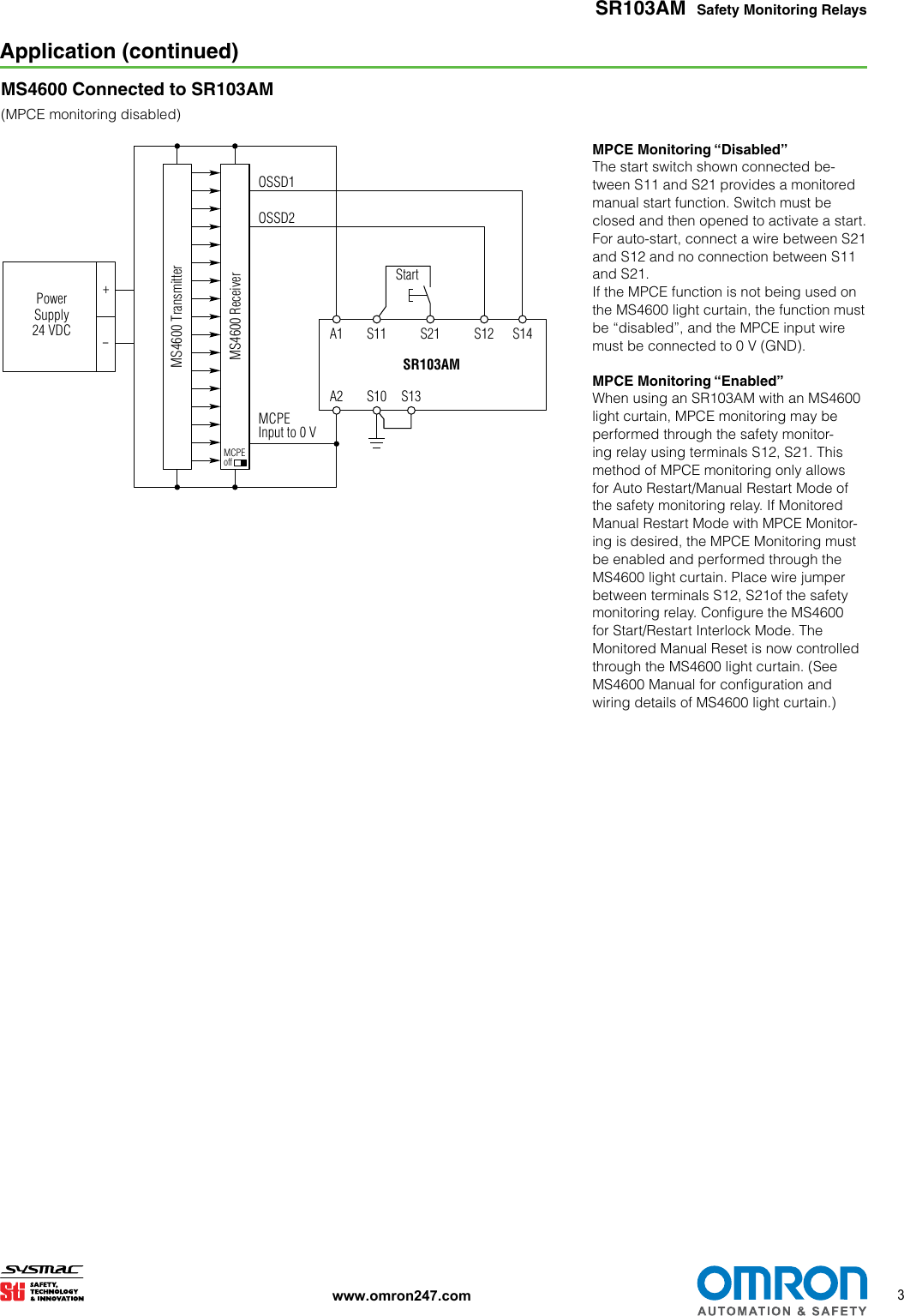 Page 3 of 6 - SR103AM Dual Channel Safety Monitoring Relay Data Sheet Datasheet En 201408 J52I-E-01