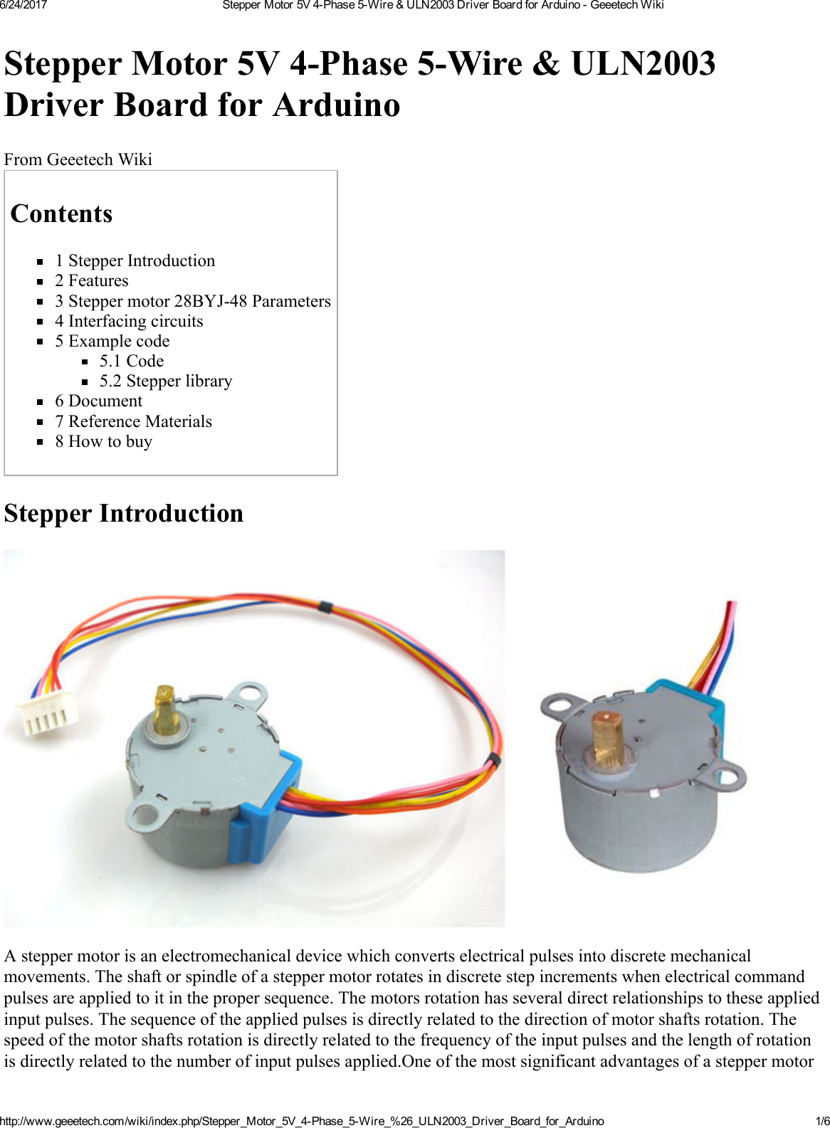 Page 1 of 6 - Stepper Motor 5V 4-Phase 5-Wire & ULN2003 Driver Board For Arduino - Geeetech Wiki
