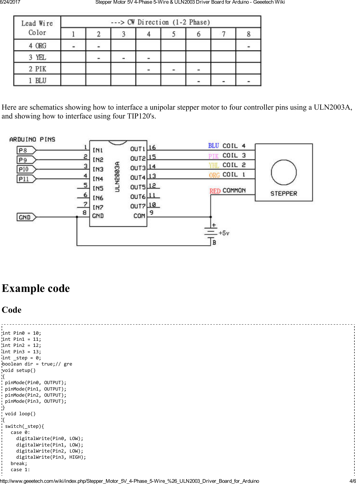 Page 4 of 6 - Stepper Motor 5V 4-Phase 5-Wire & ULN2003 Driver Board For Arduino - Geeetech Wiki