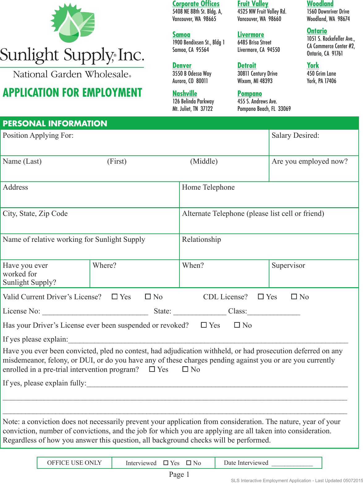 Page 1 of 4 - Sunlight Supply-Interactive-Employment-Application