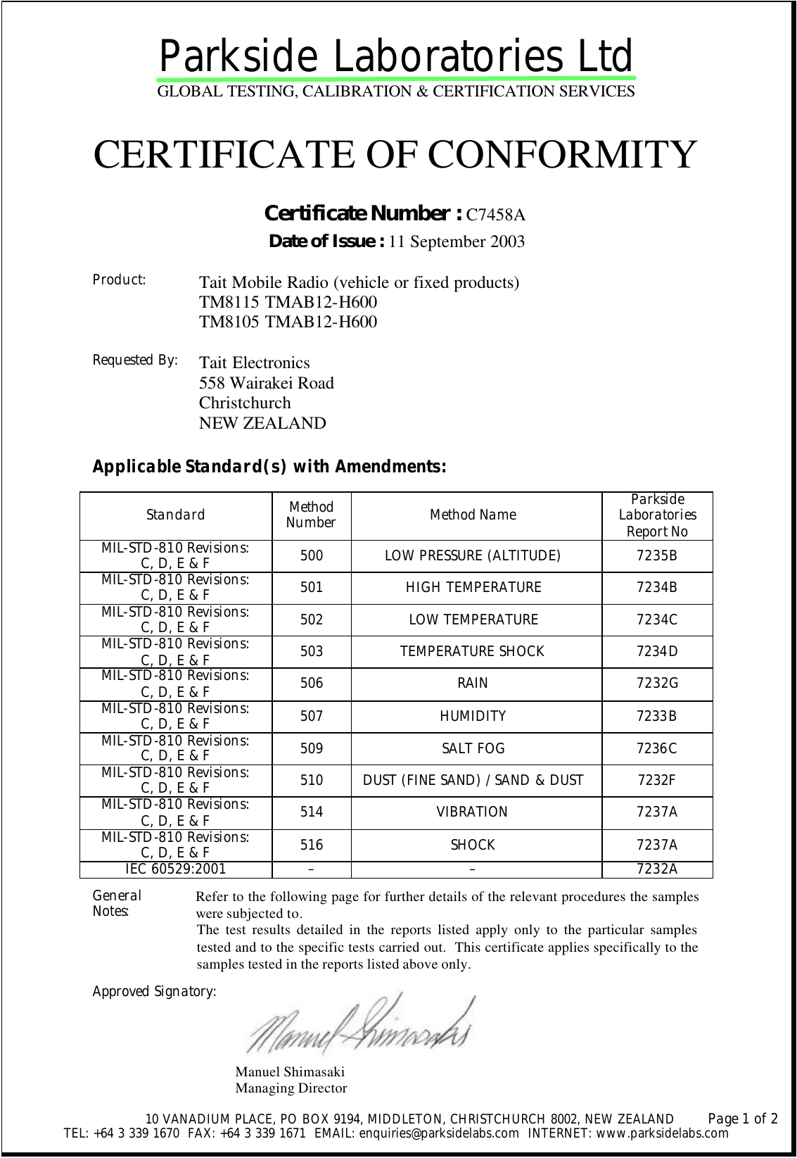 Page 1 of 2 - C7458A TM8000/TM8000 MIL/TM8100_Mil_certificate TM8100 Mil Certificate