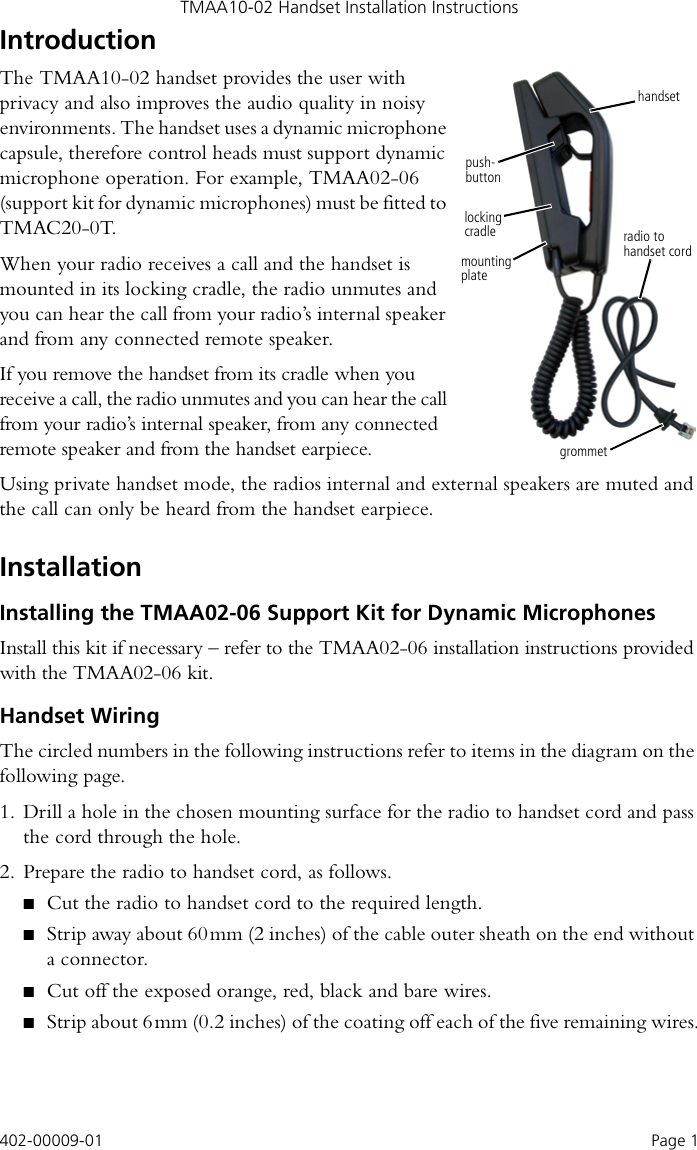 Page 1 of 4 - TMAA10-02_handset_instA6 TM8000/TMAA10-02 Handset/TMAA10-02 Handset TMAA10-02