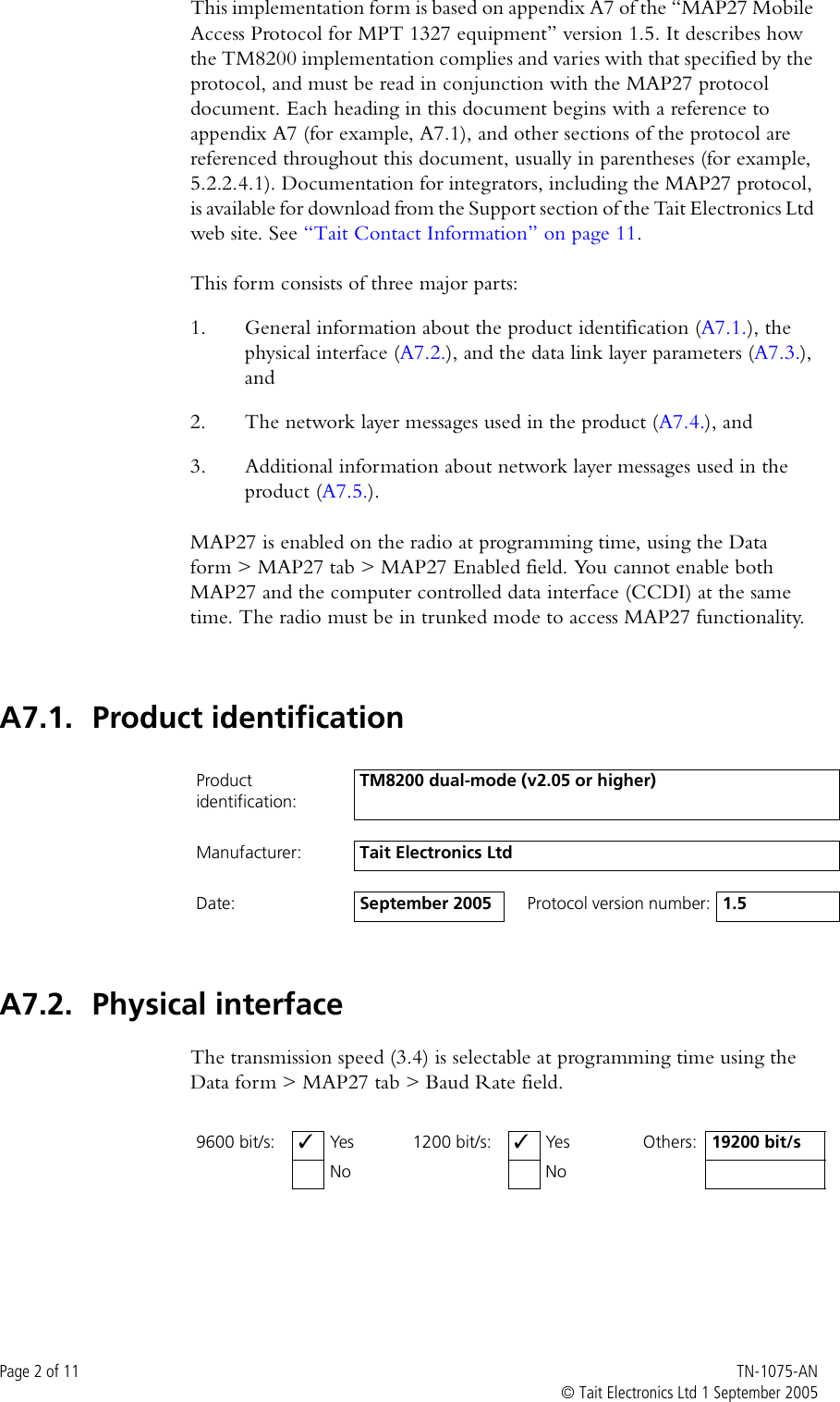 Page 2 of 11 - MAP27 Implementation Form TECHNOTE/TM8000/TN-1075-AN_TM8200 TN-1075-AN TM8200
