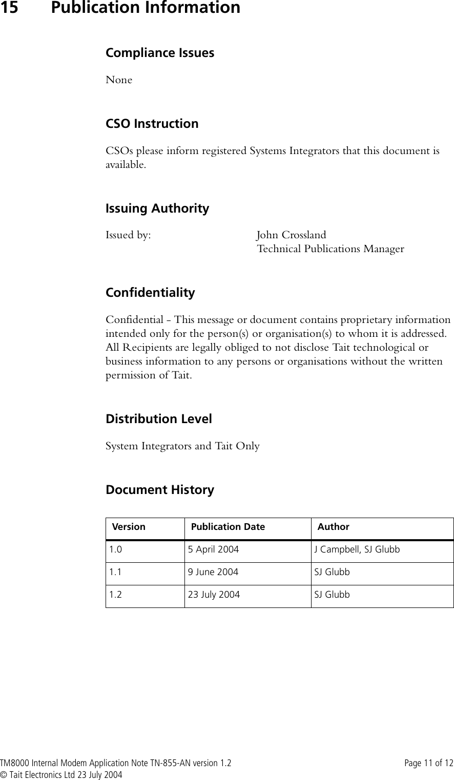 Page 11 of 12 - TM8000 Internal Modem TECHNOTE/TM8000/TN-855a-AN - Application Note Version  TN-855a-AN