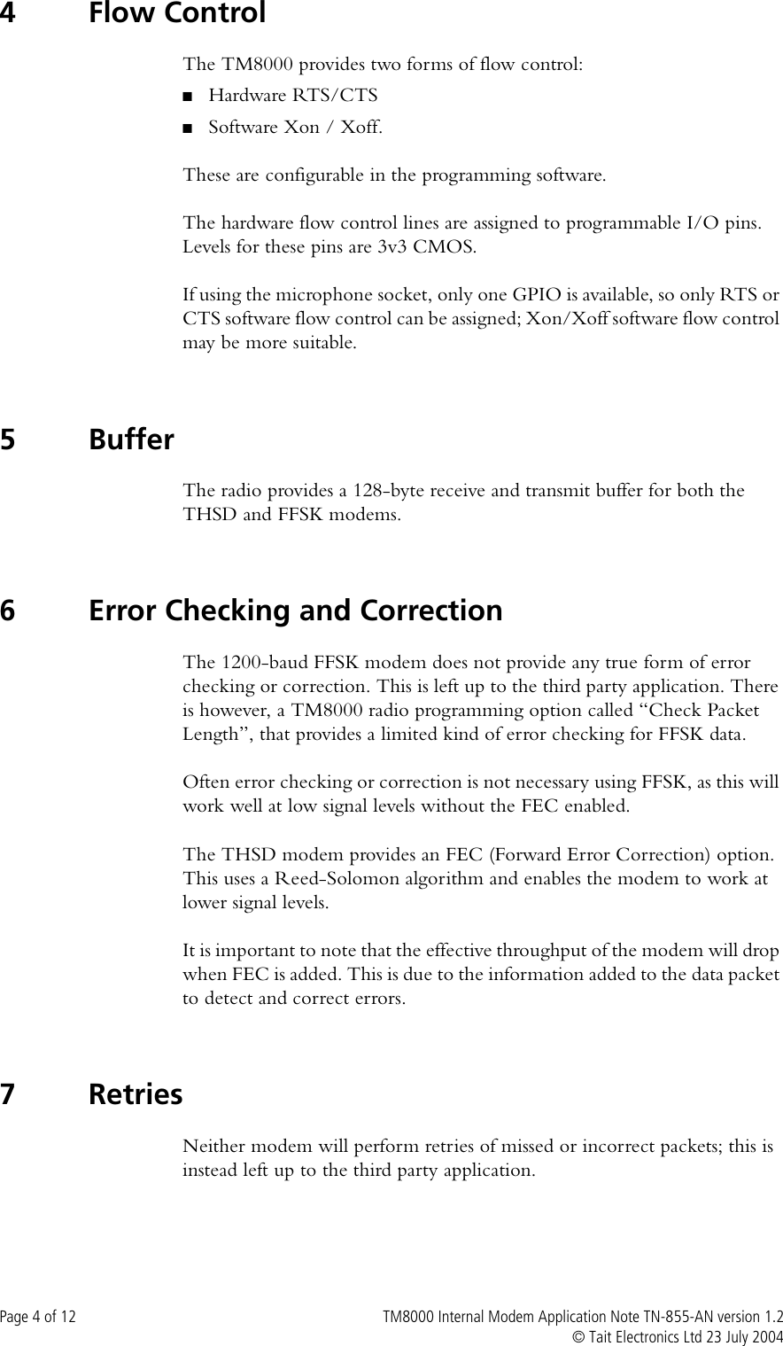 Page 4 of 12 - TM8000 Internal Modem TECHNOTE/TM8000/TN-855a-AN - Application Note Version  TN-855a-AN