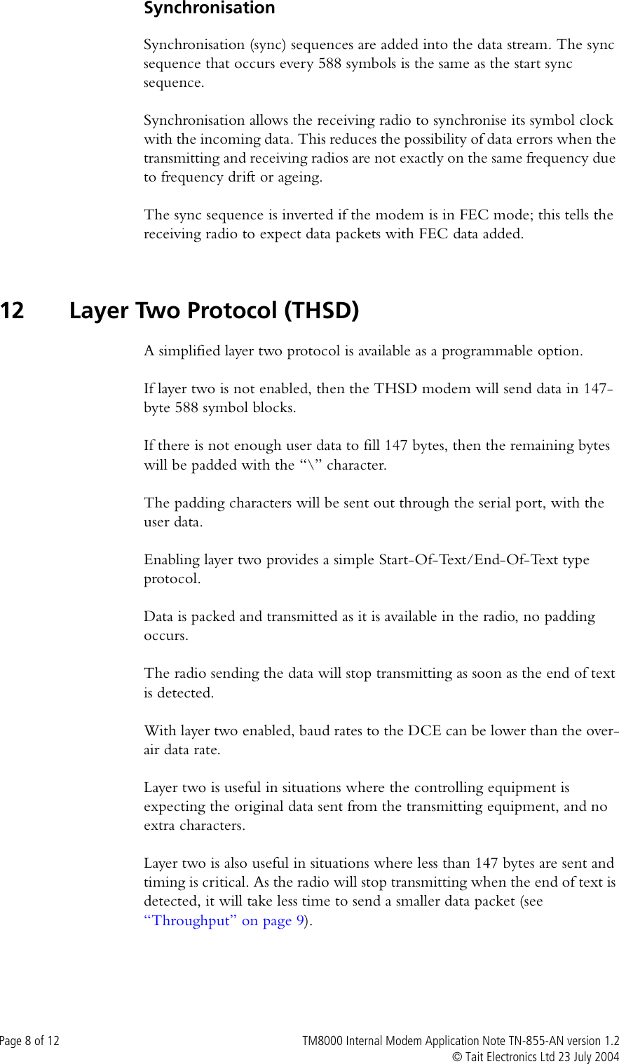 Page 8 of 12 - TM8000 Internal Modem TECHNOTE/TM8000/TN-855a-AN - Application Note Version  TN-855a-AN