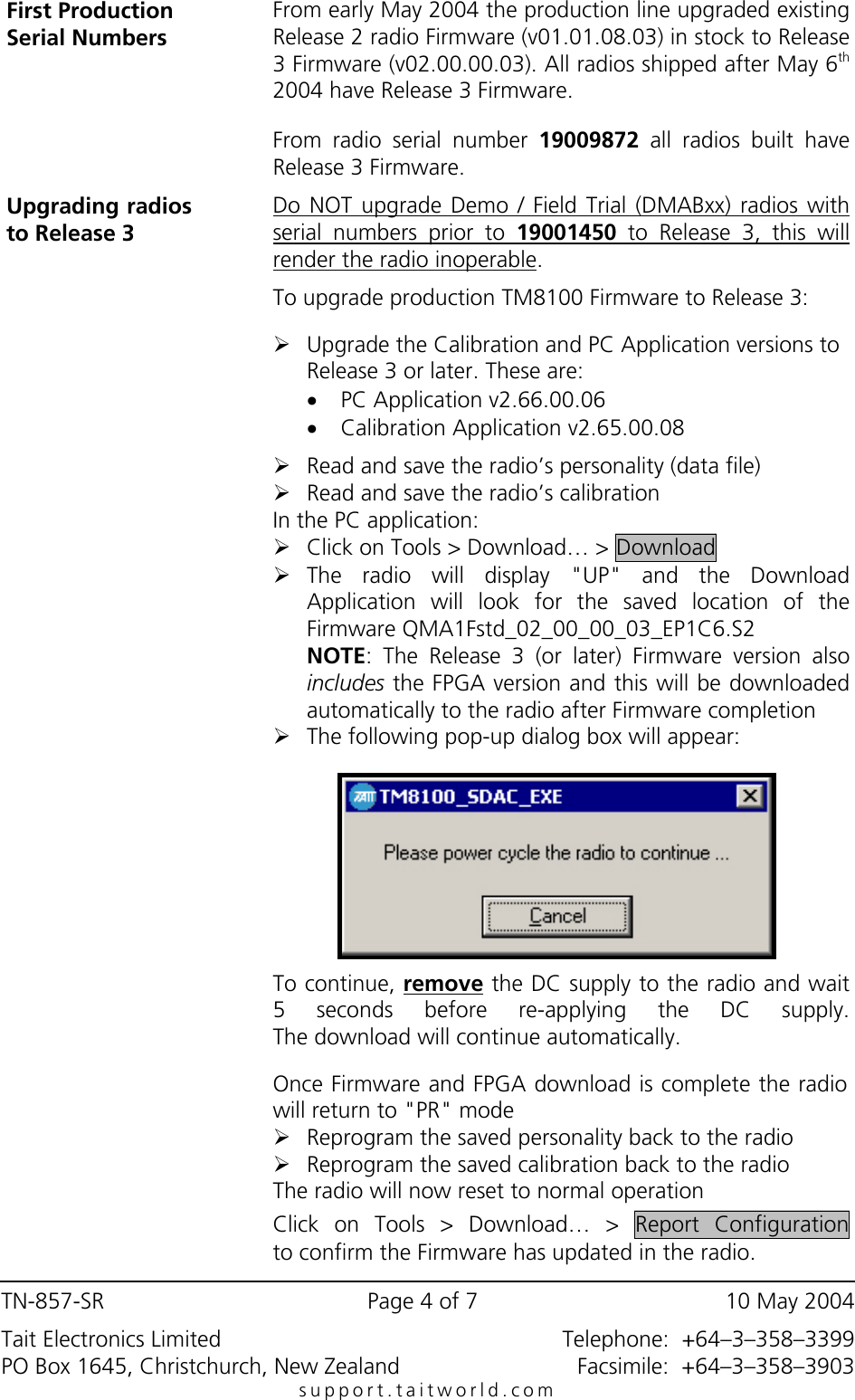 Page 4 of 7 - TECHNOTE/TM8000/TN-857b SR_TM8000 Release 3 And Upgrade Instructions TN-857b SR TM8000