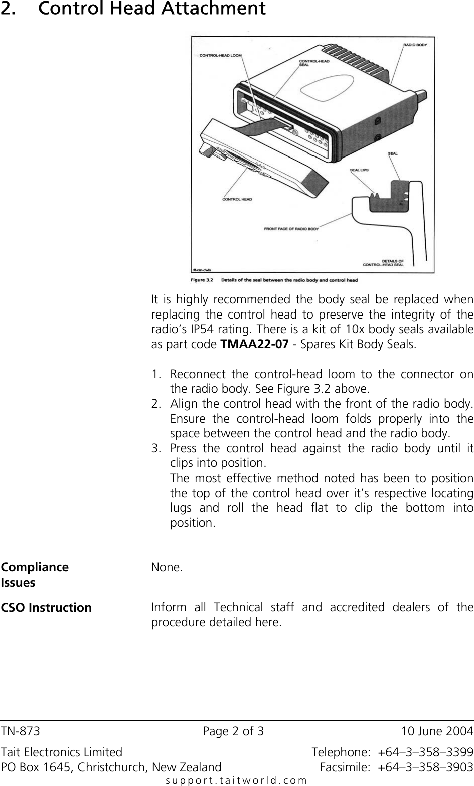 Page 2 of 3 - TECHNOTE/TM8000/TN-873_TM8100_Control_Head_Attach_and_Detach_Procedure TN-873 TM8100 Control Head Attach And Detach Procedure