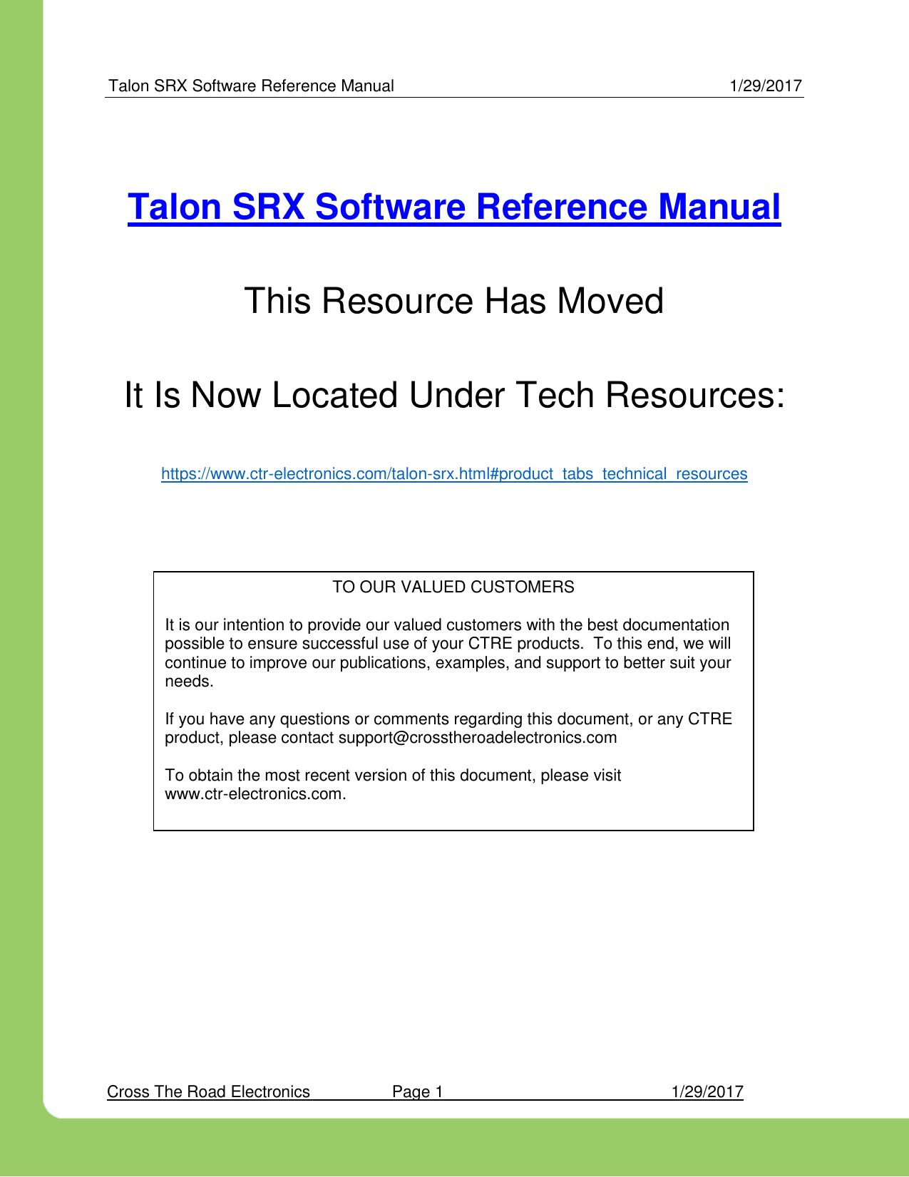 Page 1 of 1 - Talon SRX Software Reference Manual Move Notice