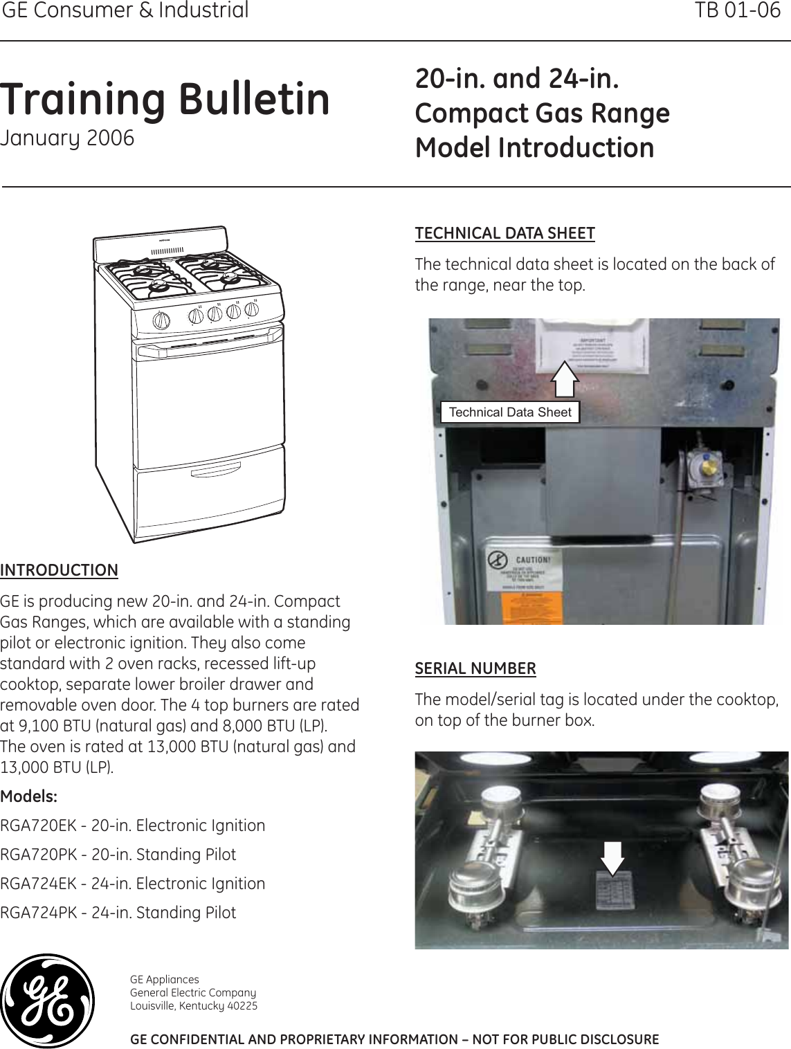 Tb01 06 Ge Gas Range Training Bulletin Rga720 Rga724