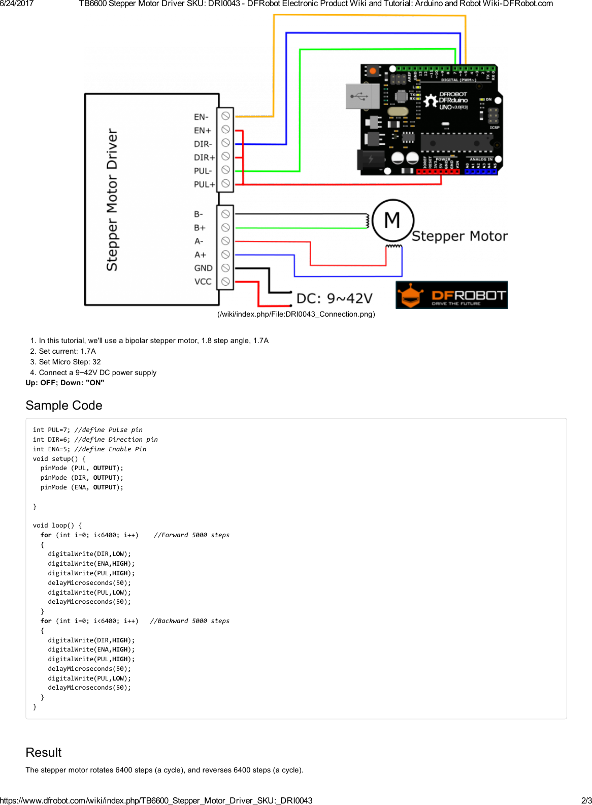 Page 2 of 3 - TB6600 Stepper Motor Driver SKU DRI0043 - DFRobot Electronic Product Wiki And Tutorial Arduino Robot Wiki-DFRobot