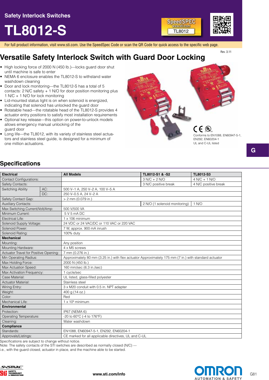Page 1 of 6 - Omron STI TL8012-S TL8012-S-Safety-Interlock-Switch