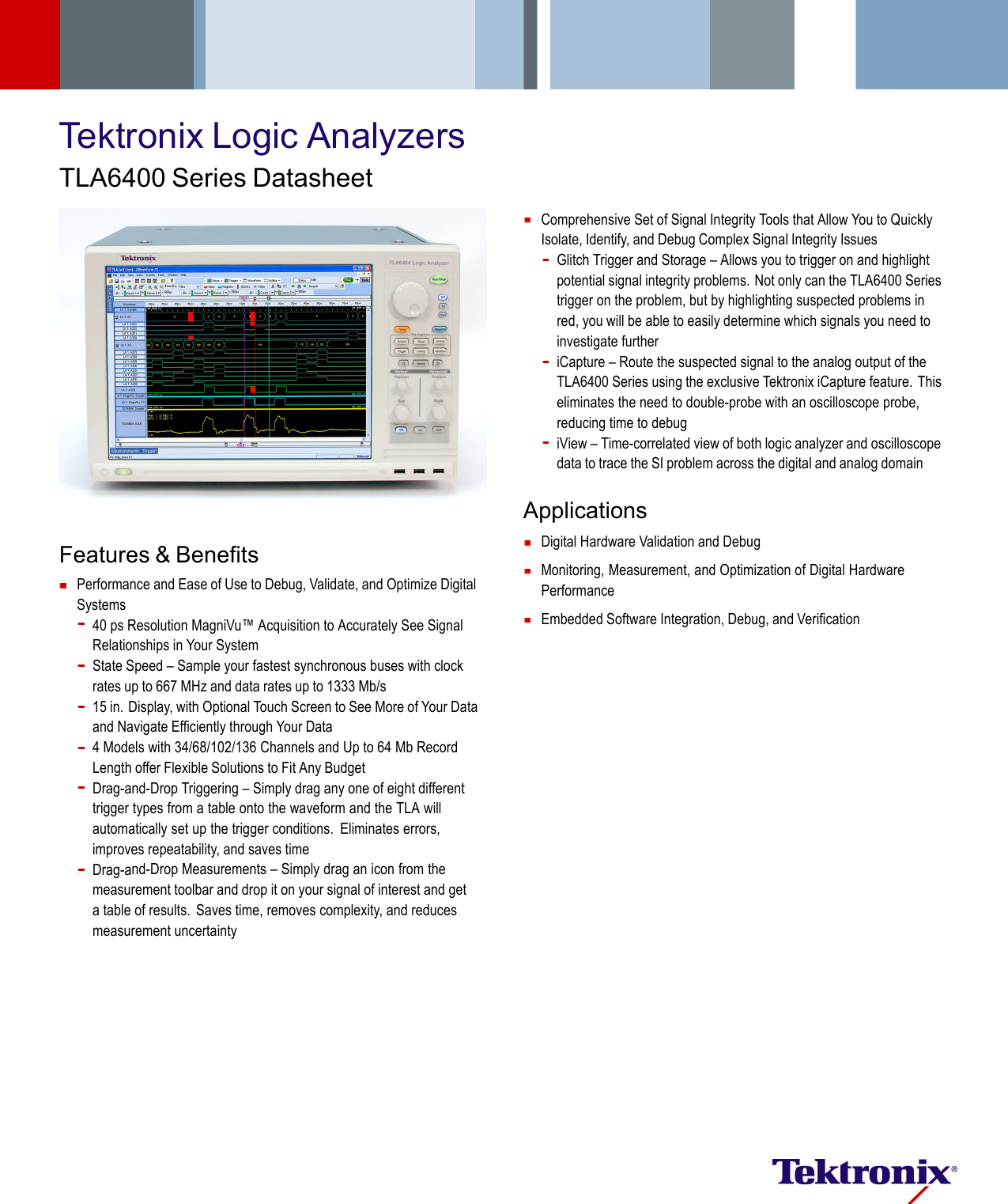 Tektronix Logic Analyzers TLA6400 Series Tla6403 Datenblatt