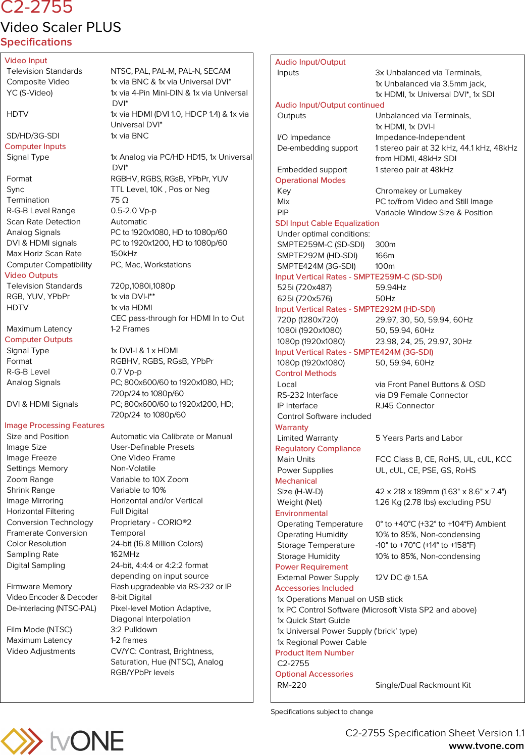 Page 2 of 4 - Tvoc2-2755 C2-2755_spec_sheet_v1_1 User Manual