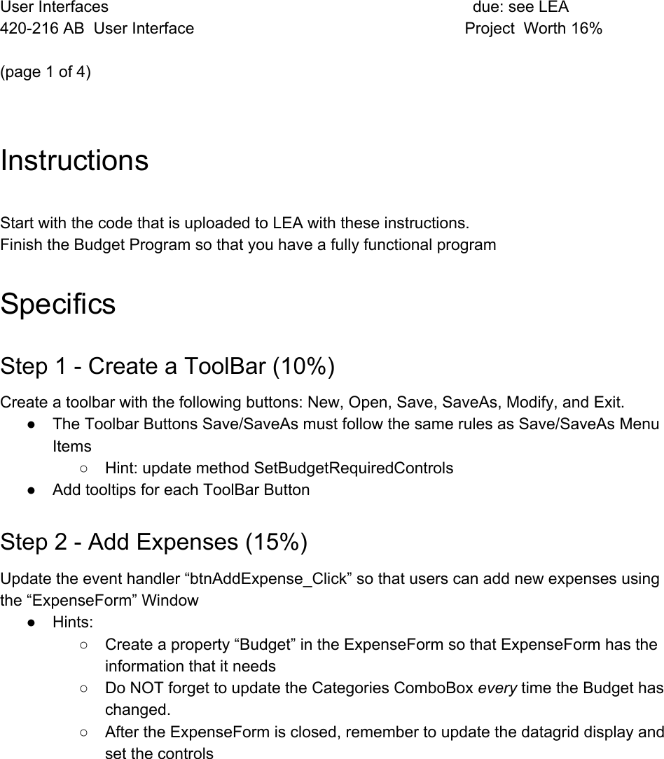 Page 1 of 4 - UI Project Instructions