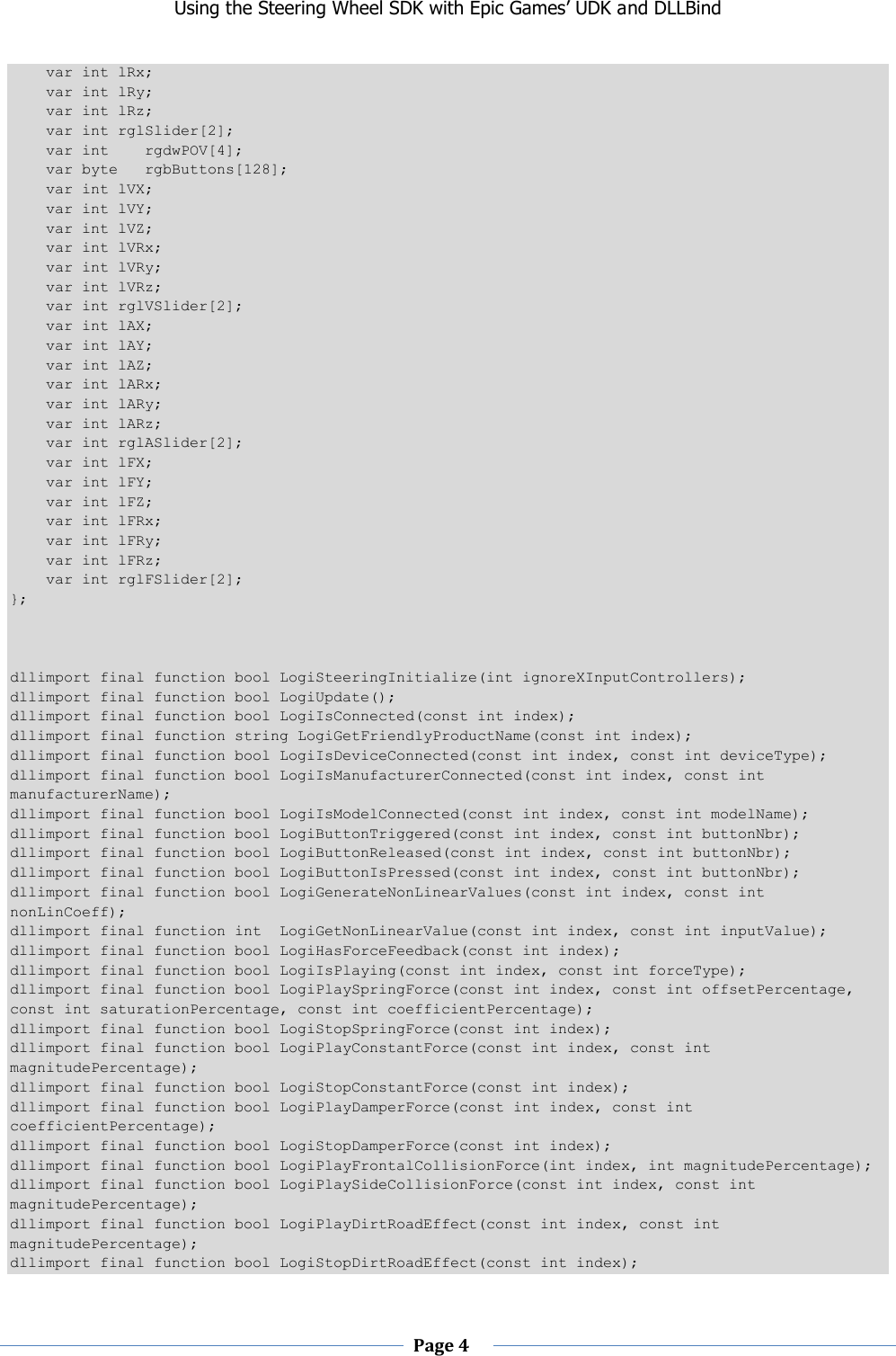 Page 4 of 12 - Using The Steering Wheel SDK With Epic Games’ UDK And DLLBind Instructions