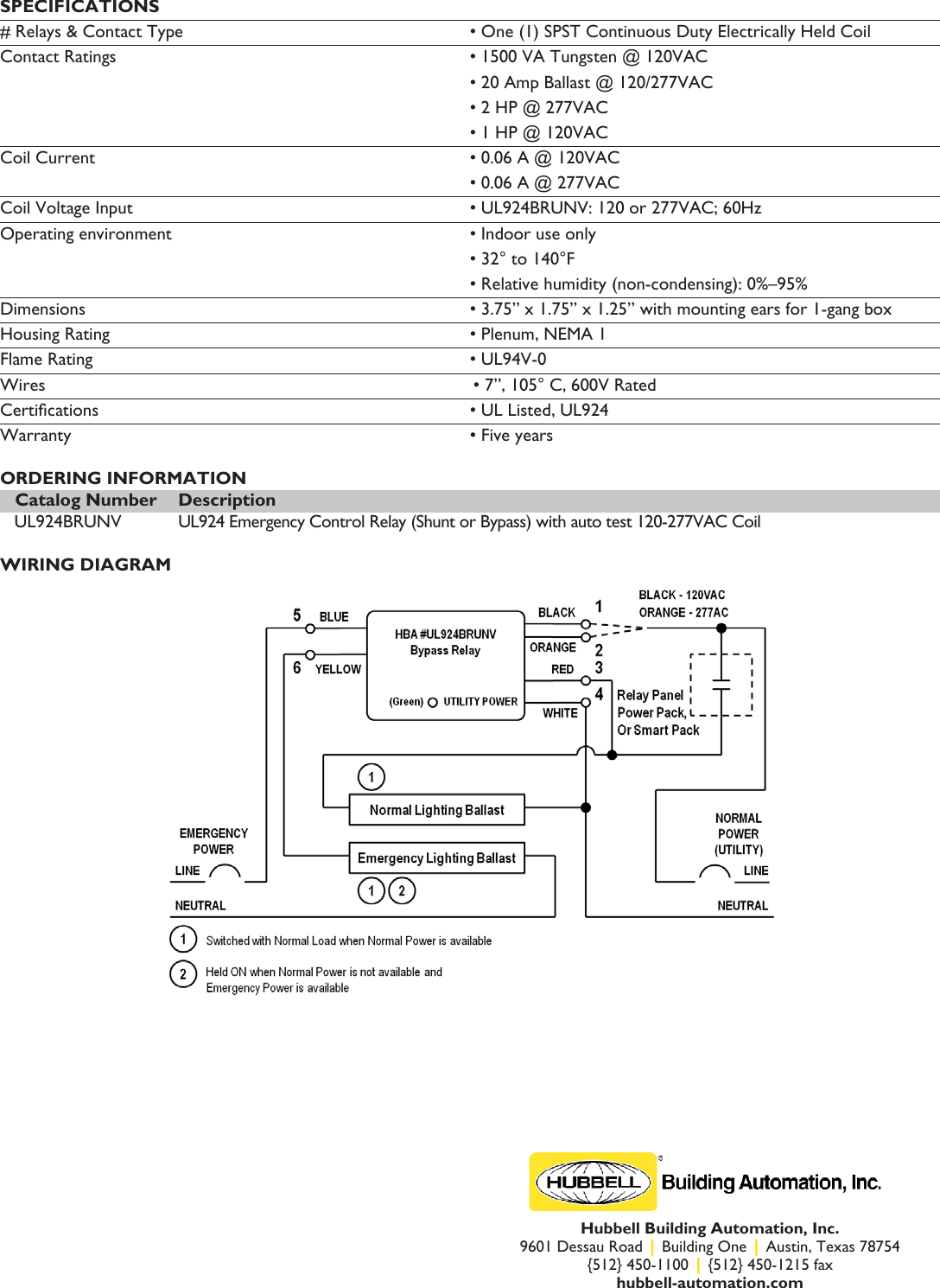 Page 2 of 2 - UL 924 BR Cut Sheet