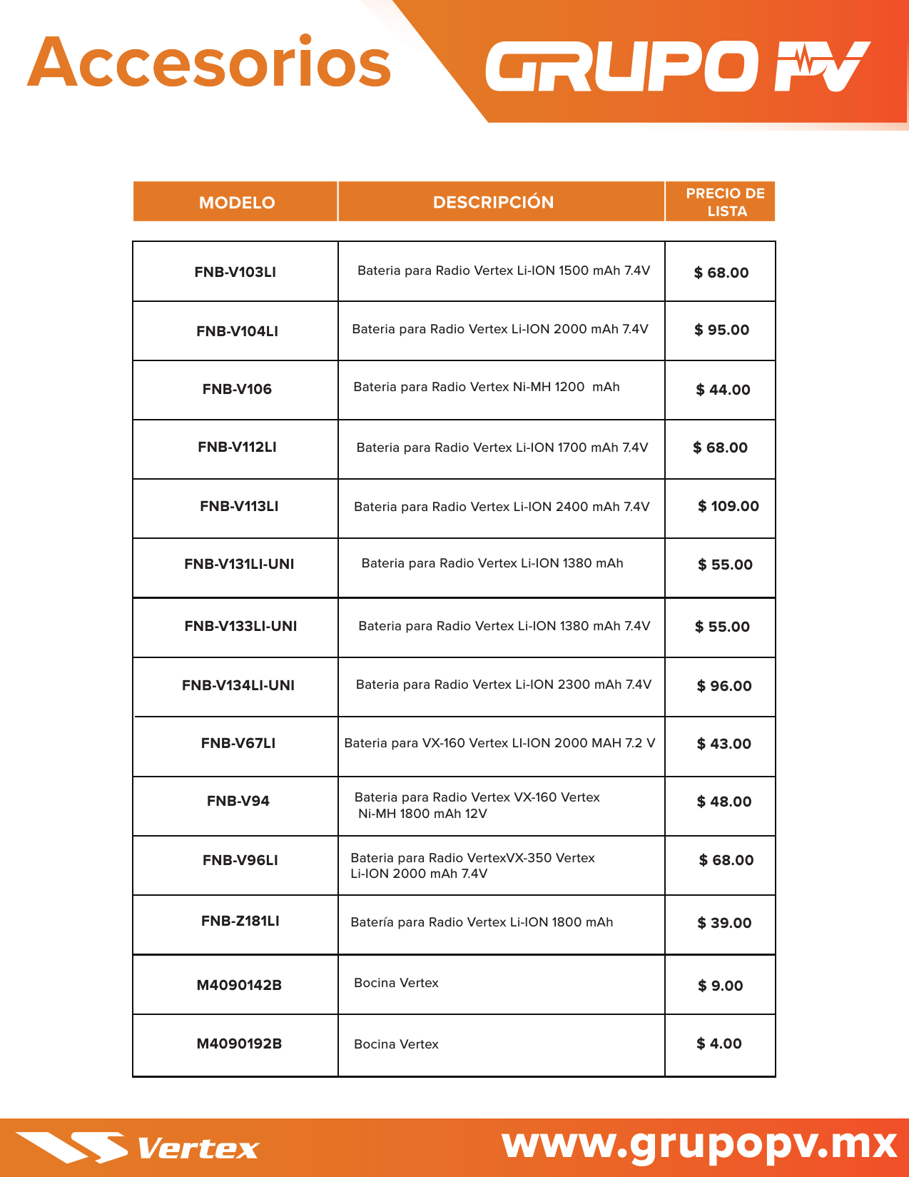 Page 4 of 6 - Lista_de_precios_02nov2017Vertex_Acc  Vertex-standard-accessories