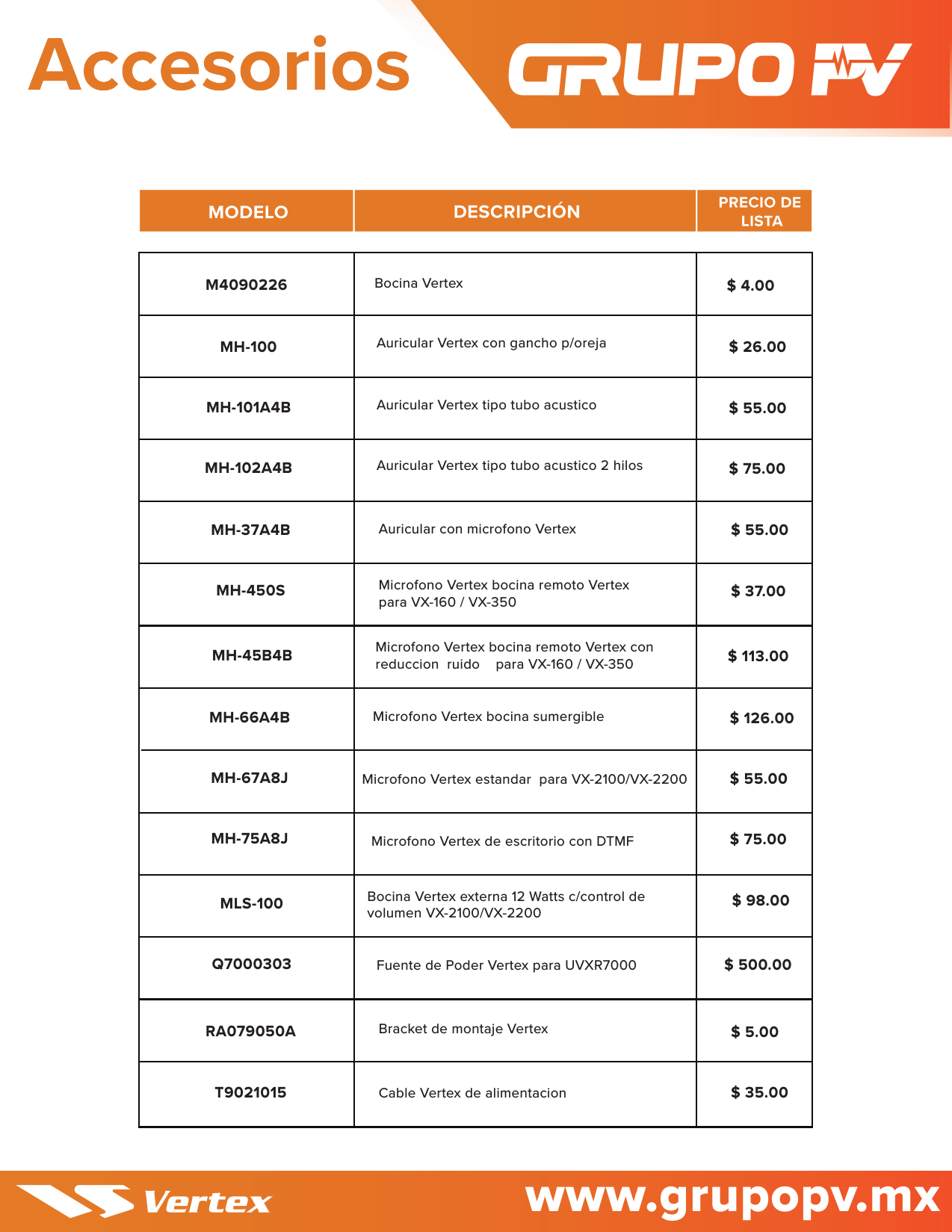Page 5 of 6 - Lista_de_precios_02nov2017Vertex_Acc  Vertex-standard-accessories