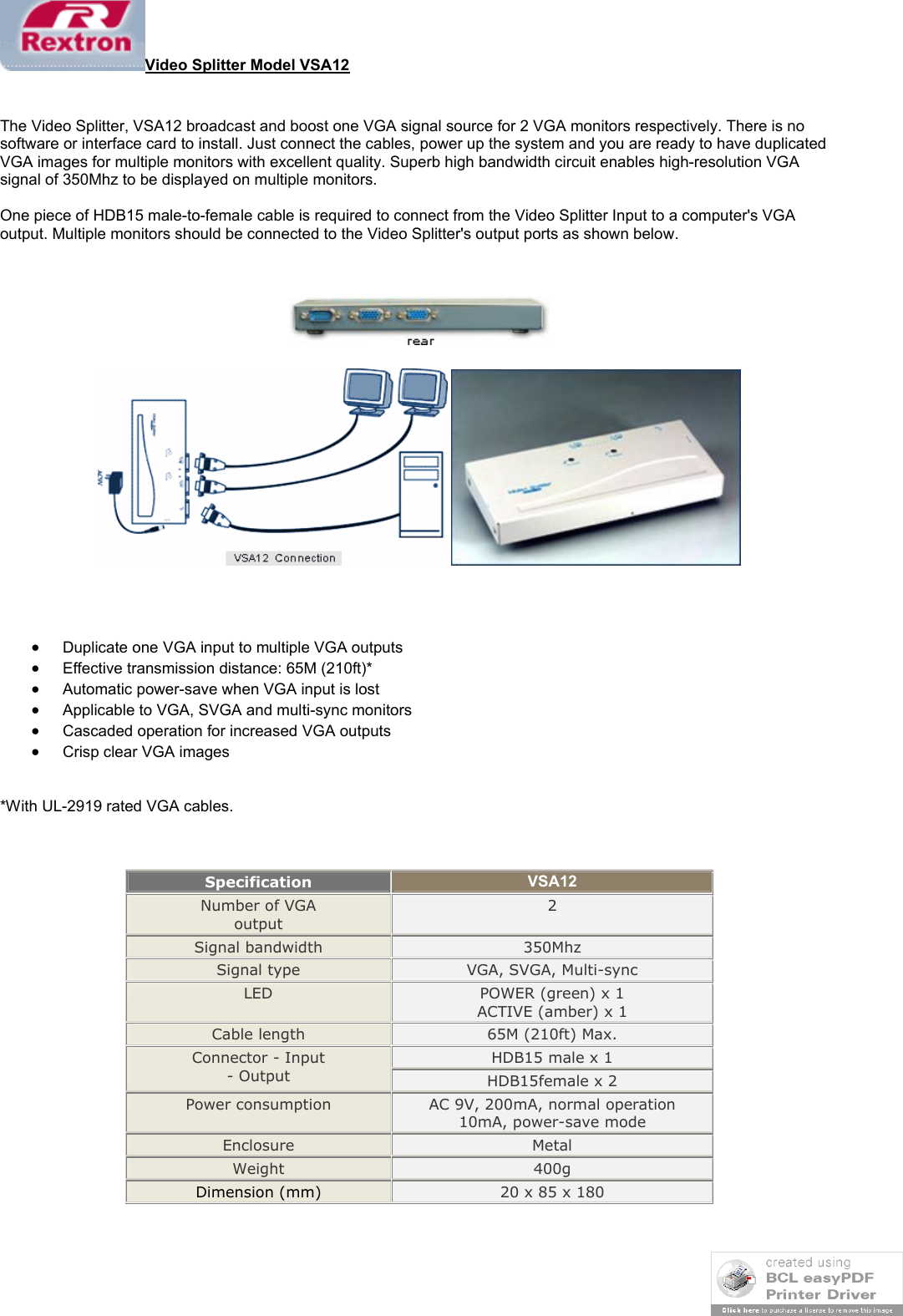 Page 1 of 1 - Vgasplit122 User Manual