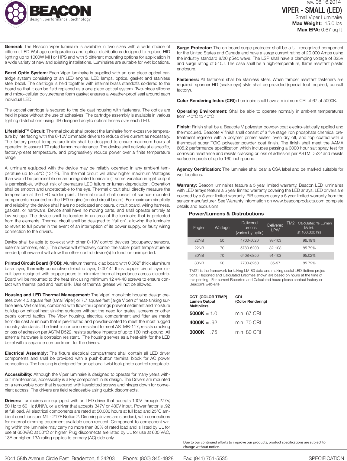 Page 2 of 2 - Viper Small Led Spec Sheet