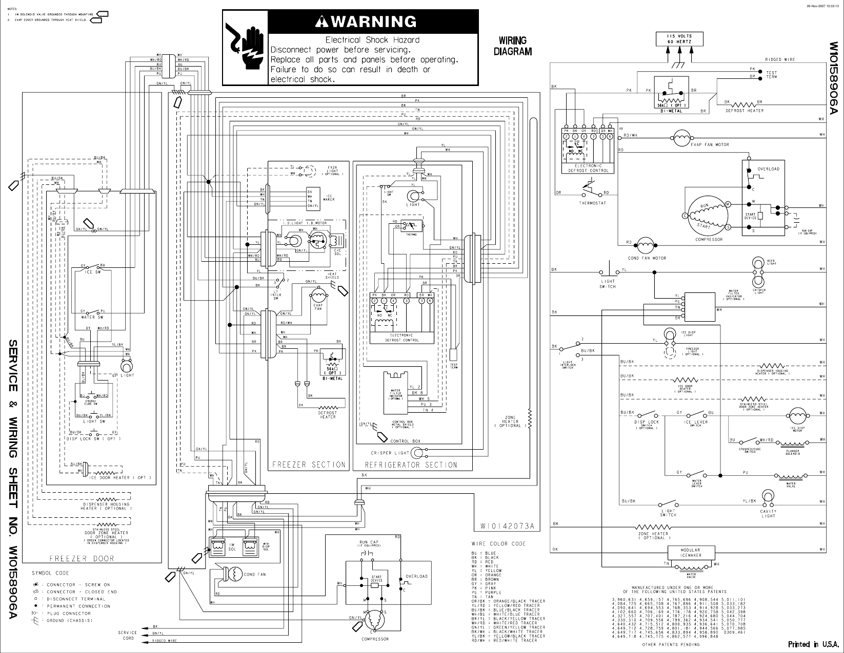 Page 2 of 2 - LIT-SERVICE AND WIRING SHEET  W10158906 - Whirlpool Refrig ED2KVEXVL01 Service